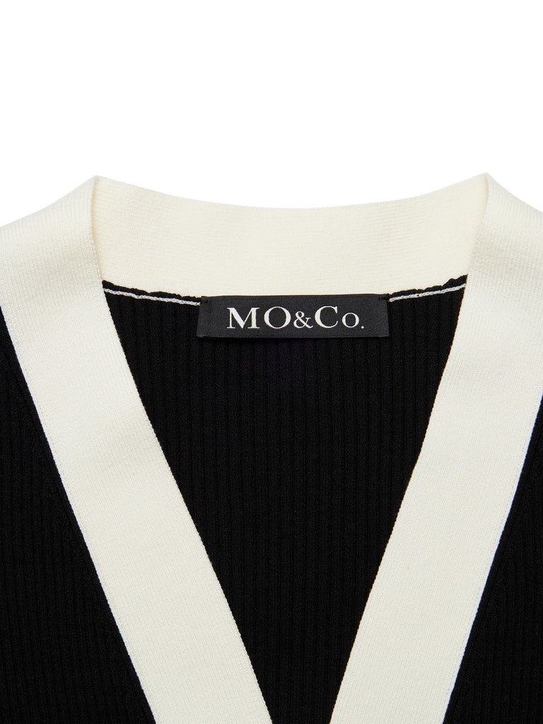 MO&Co. Women's Contrast V-neck Cardigan Fitted Casual V Neck Pullover