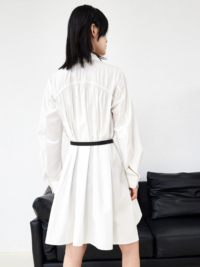 MO&Co. Women's Cotton Irregular Hem Dress with Belt 103% Cotton White Causal