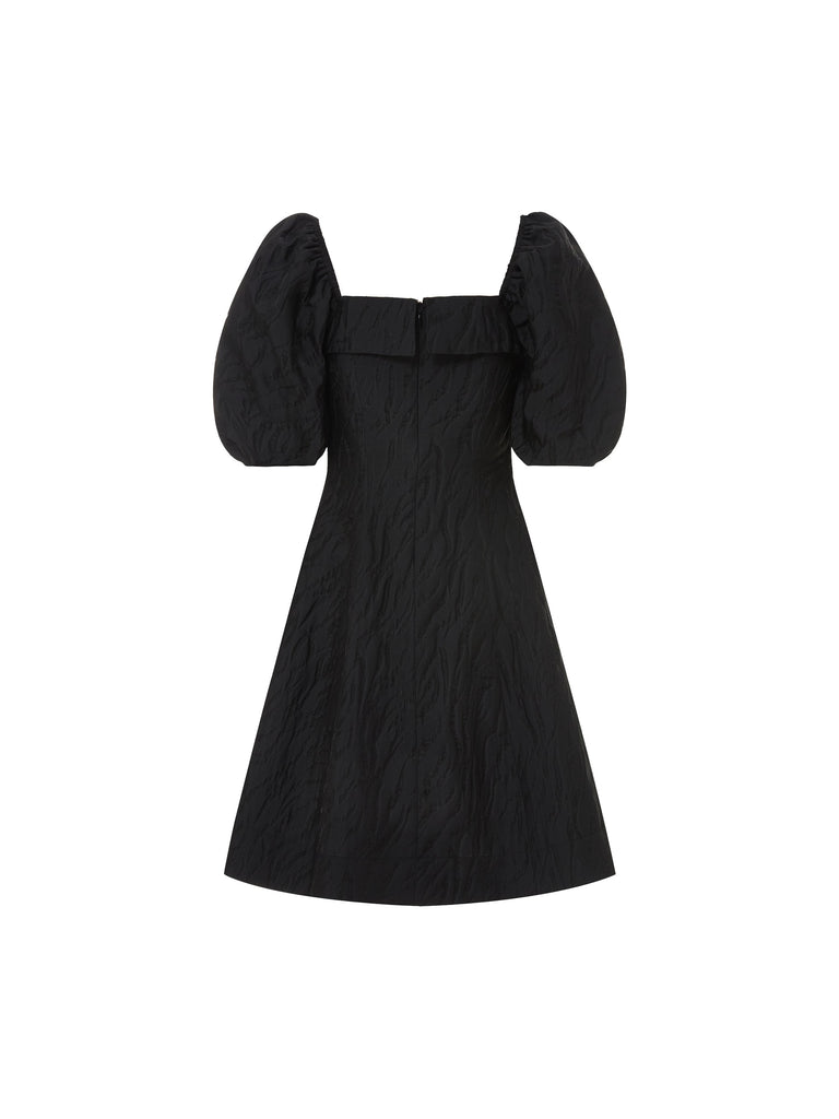 MO&Co. Women's Ruffle Neck Puff Sleeve Dress Black Summer Fitted Dress For Woman