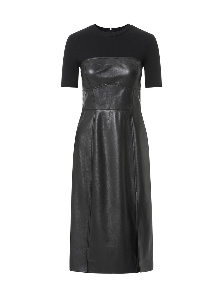 MO&Co. Women's Ribbed Panel Waist Dress short Sleeve Black Summer Dress