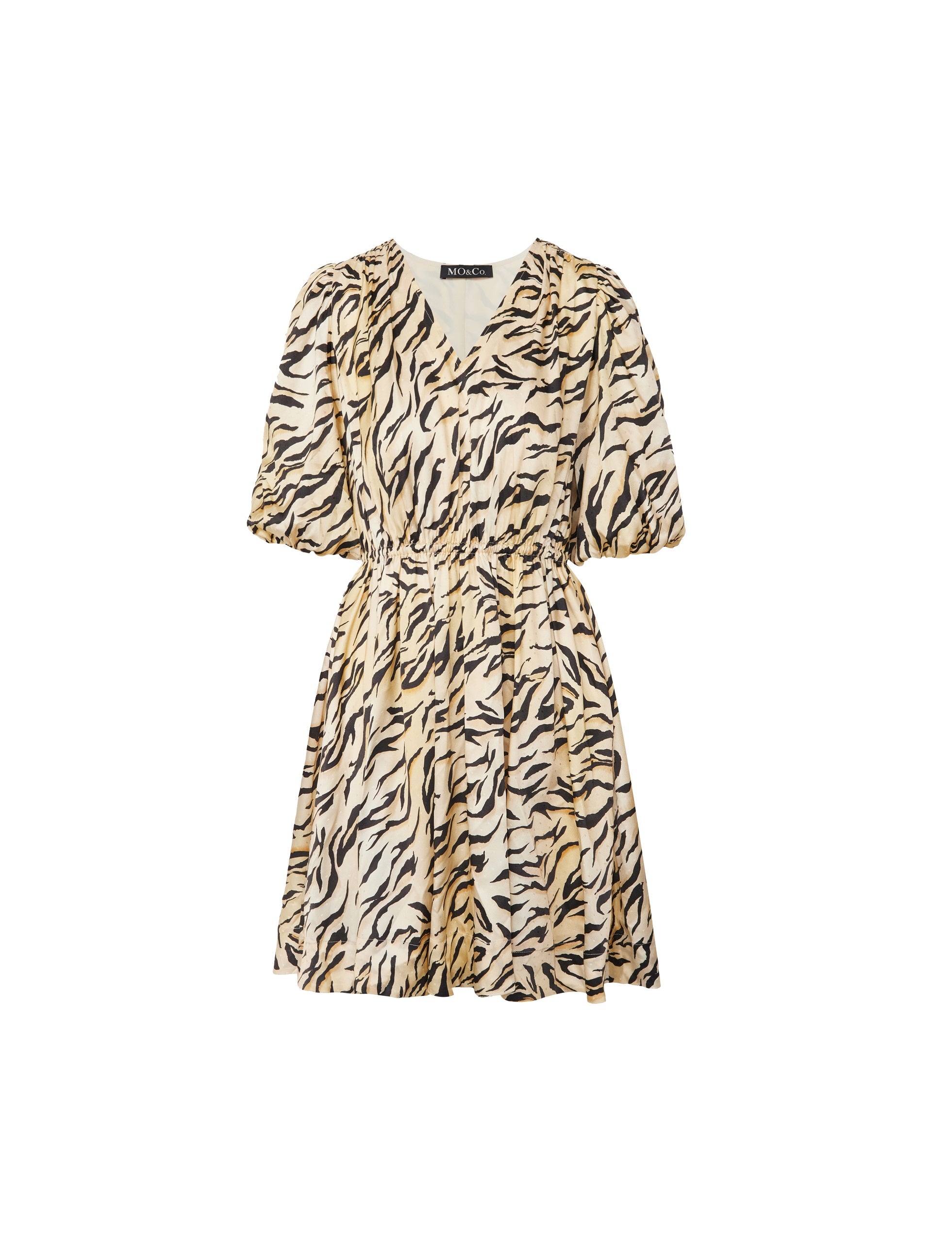 MO&Co. Women's V Neck Tiger Print Dress Summer Causal Fitted Dress For Woman