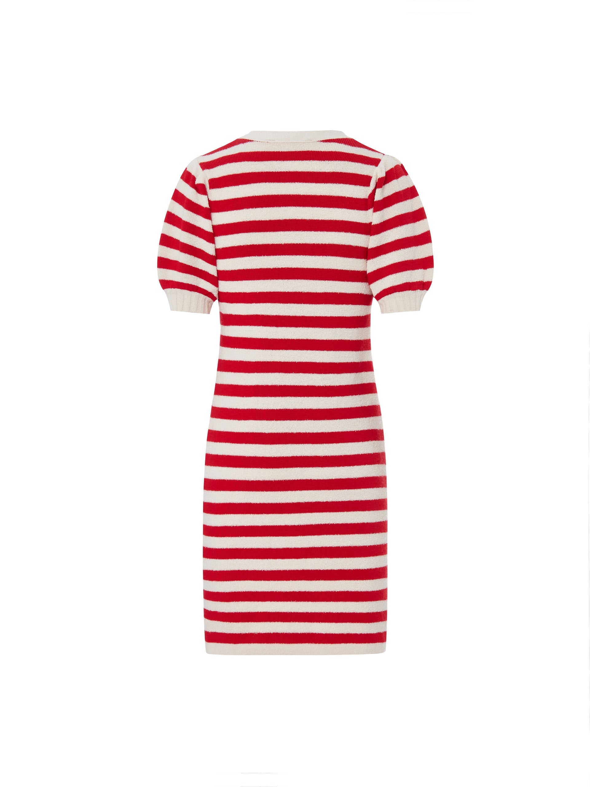 MO&Co. Women's Puff Sleeve Wool Blend Striped Dress Fitted Chic V Neck Red