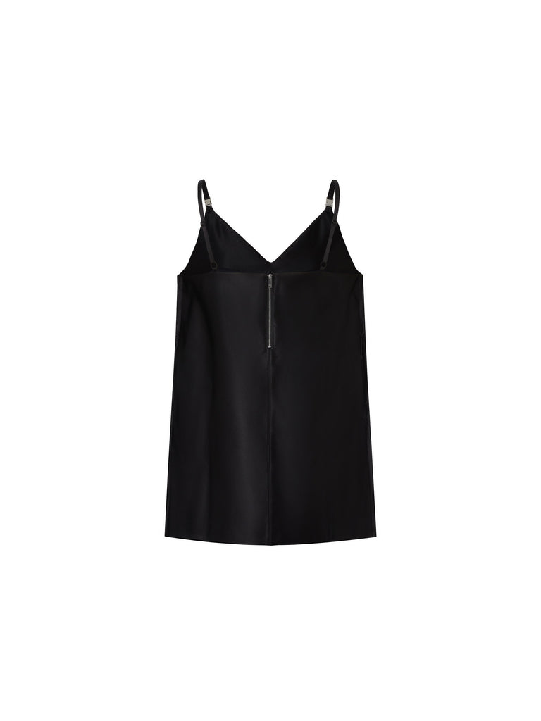 MO&Co. Women's Glossy Back Zipper Cami Dress Loose Chic Black Slip Causal