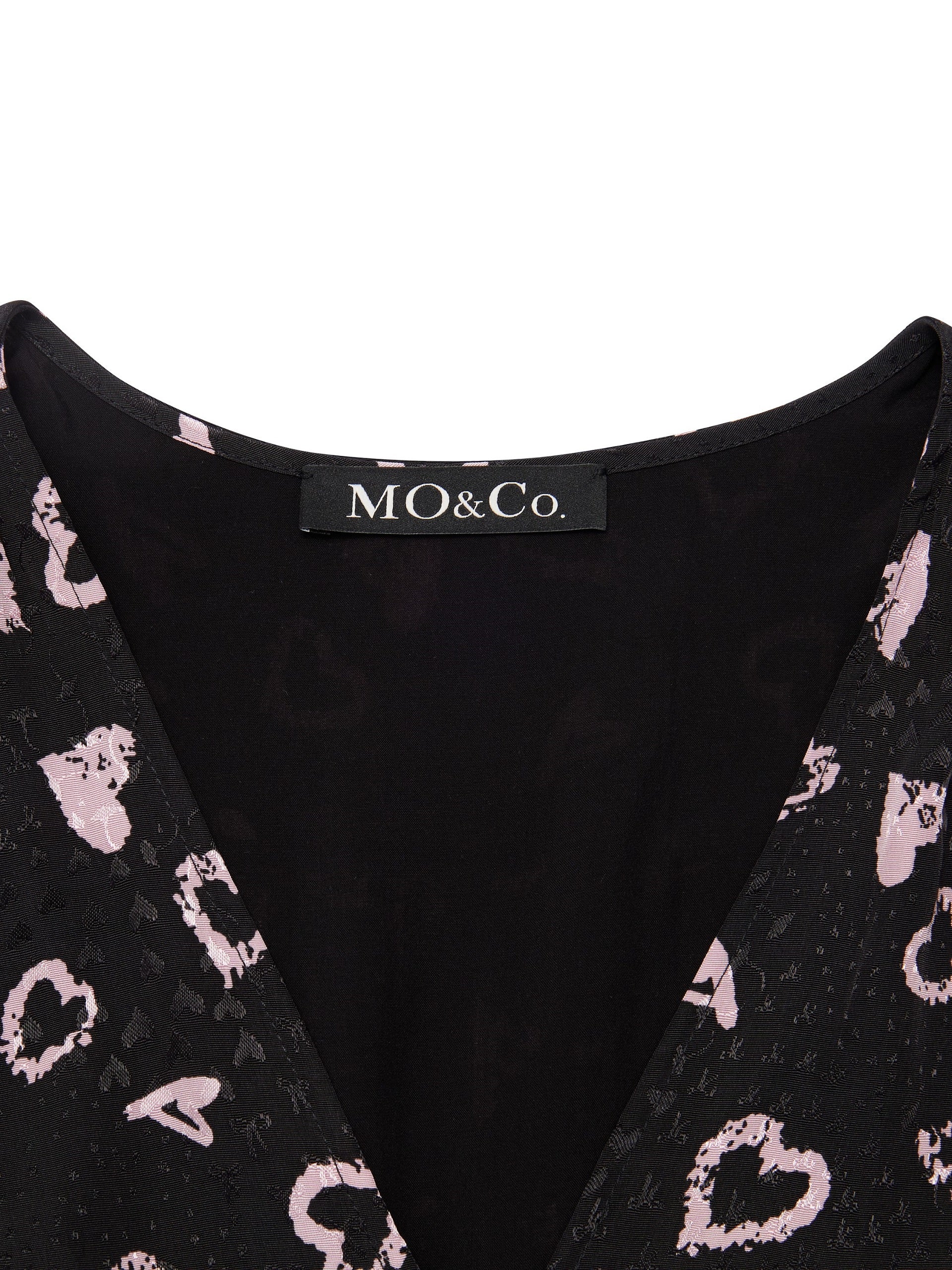 MO&Co. Women's Heart Print Asymmetric Ruffle Dress Black Long Sleeves For Woman