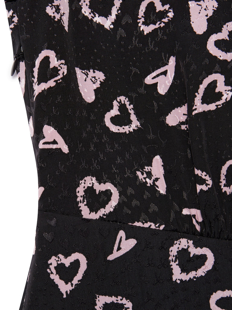 MO&Co. Women's Heart Print Asymmetric Ruffle Dress Black Long Sleeves For Woman
