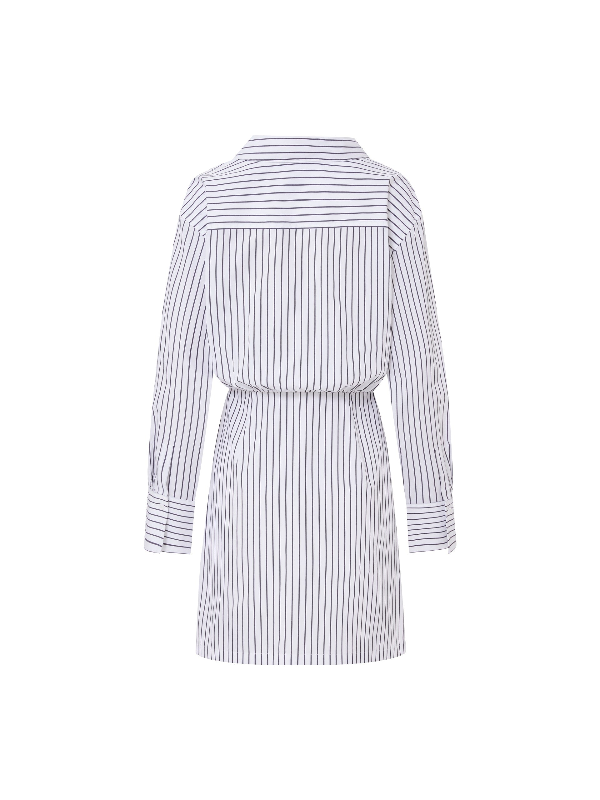 MO&Co. Women's Twisted Striped Shirt Dress Loose Chic Lapel White Summer