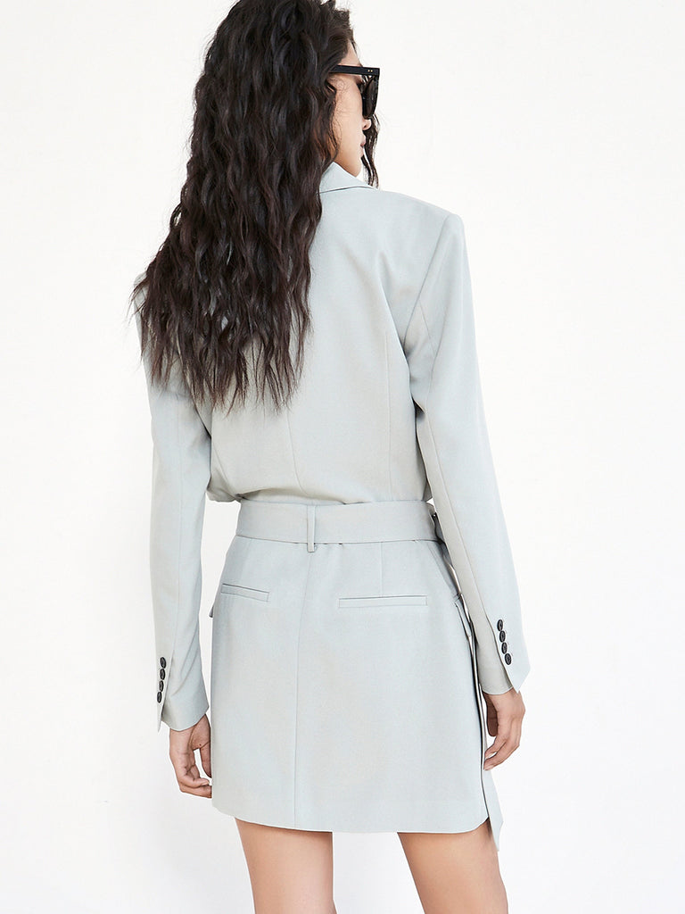 MO&Co. Women's Descontructed Crop Top Blazer Dress Fitted Chic Lapel