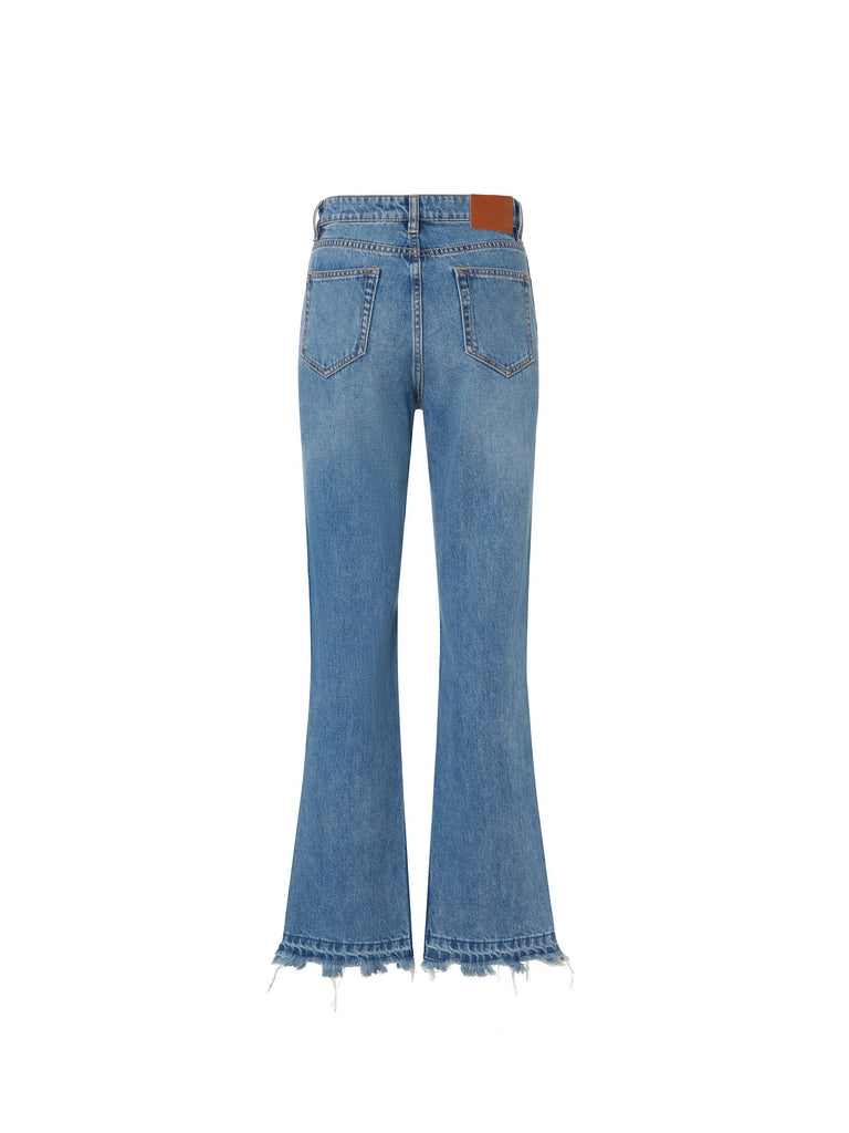 MO&Co. Women's Front Slit Frayed Denim Jeans Straight Cowboys Western Jeans For Women