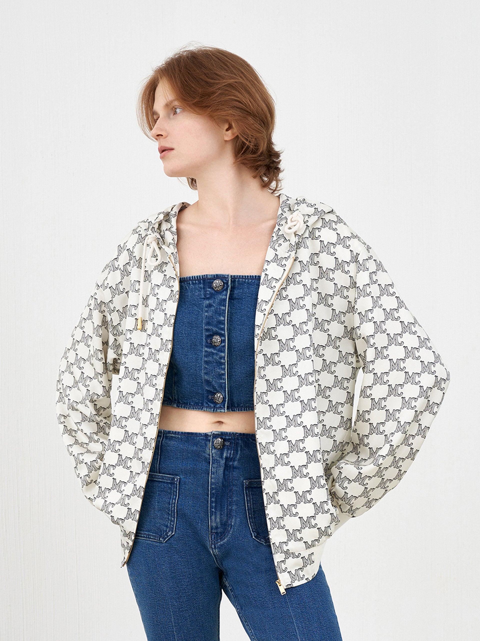 MO&Co. Women's Monogram Print Hooded Jacket Loose Casual Summer Jacket Women