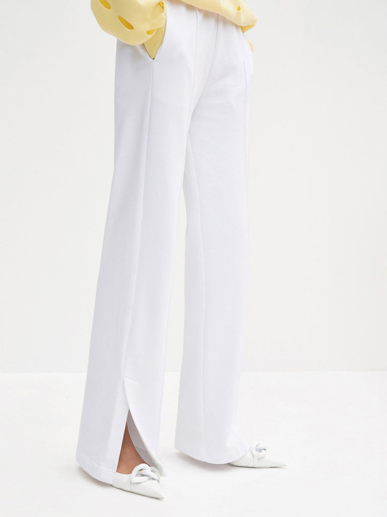 MO&Co. Women's Logo Slit Straight Cotton Sweatpants Loose Causal Trouser Pants For Ladies