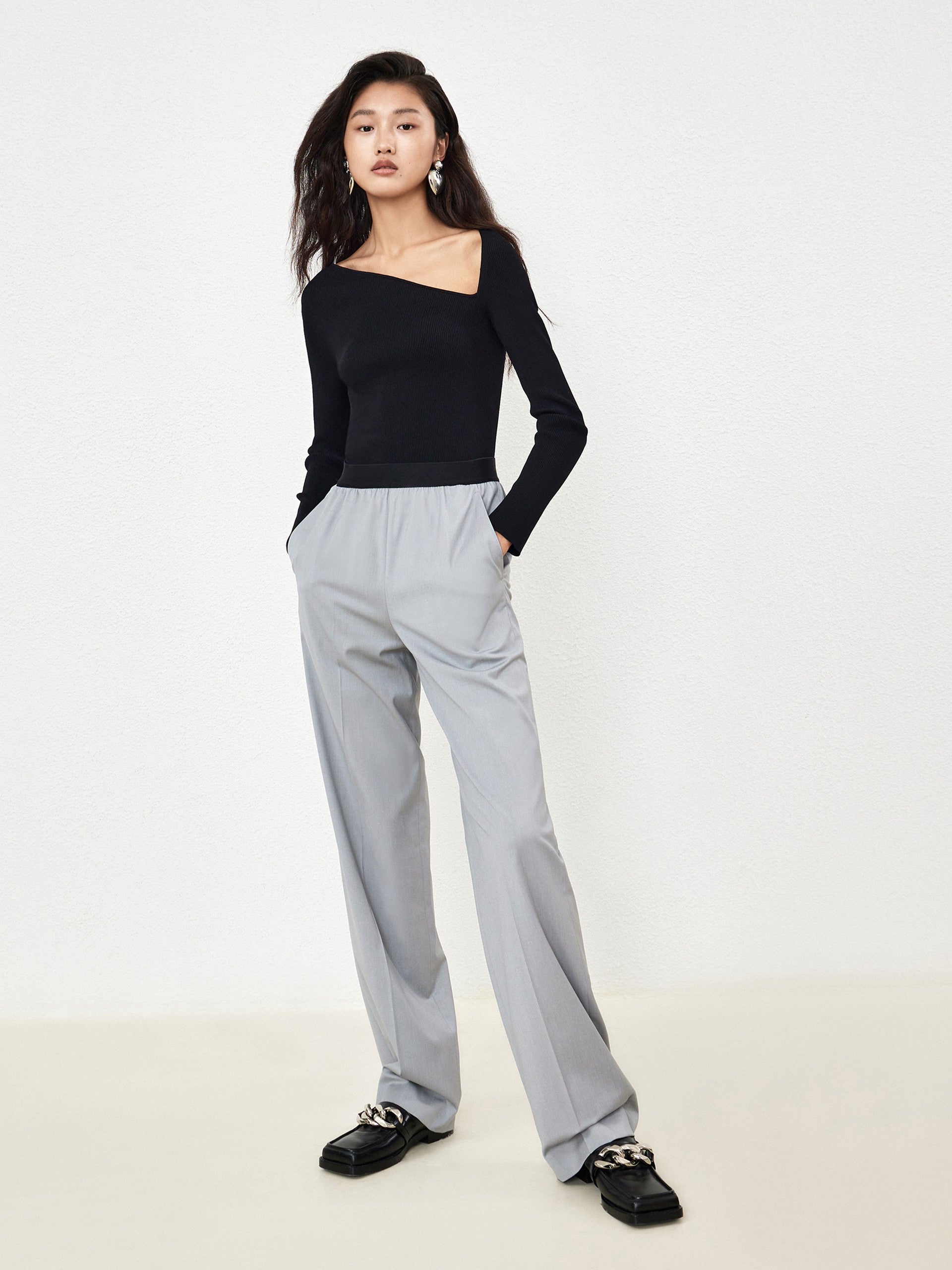 MO&Co. Women's Wool Blend Straight Leg Causal Loose Sports Pants For Women