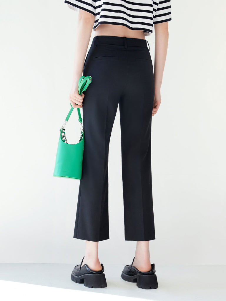 MO&Co. Women's Ankle Legth Straight Suit Loose Chic Black Trousers