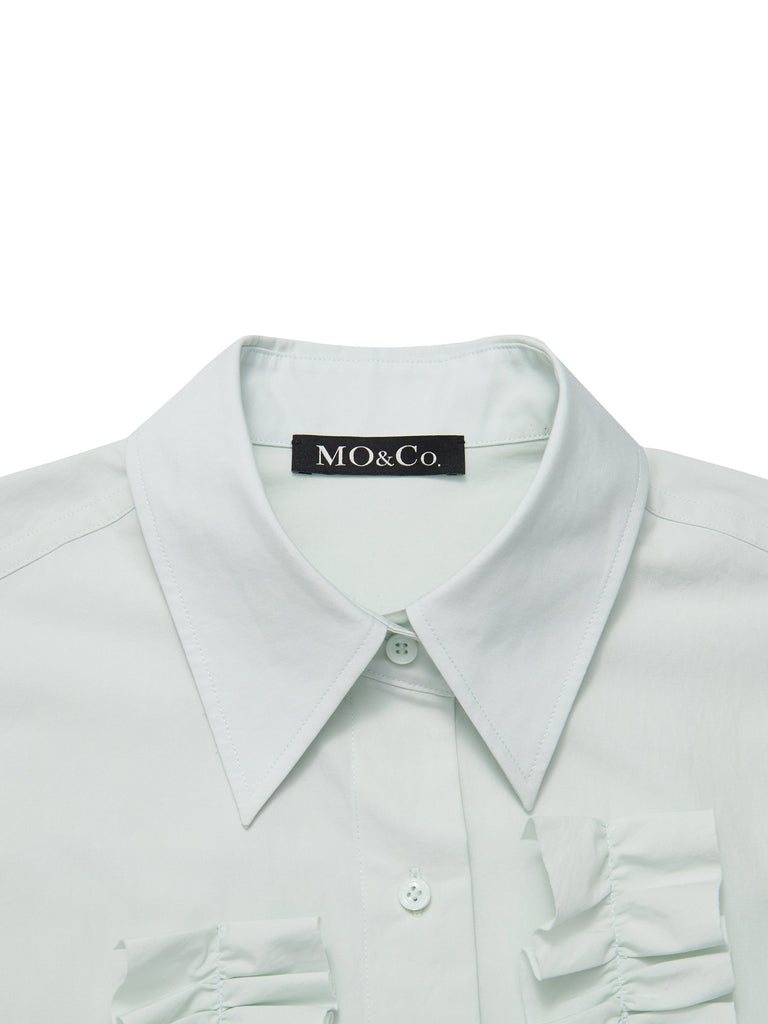 MO&Co. Women's Ruffle Collar Shirt Classic Loose