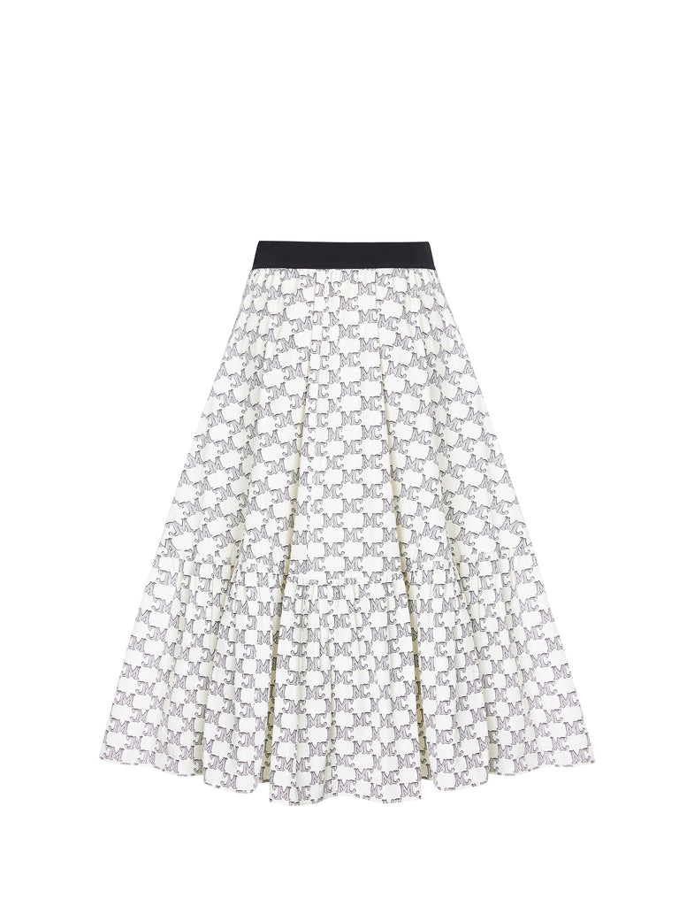 MO&Co. Women's Logo Print Ruffle Midi Skirt White Causal Loose