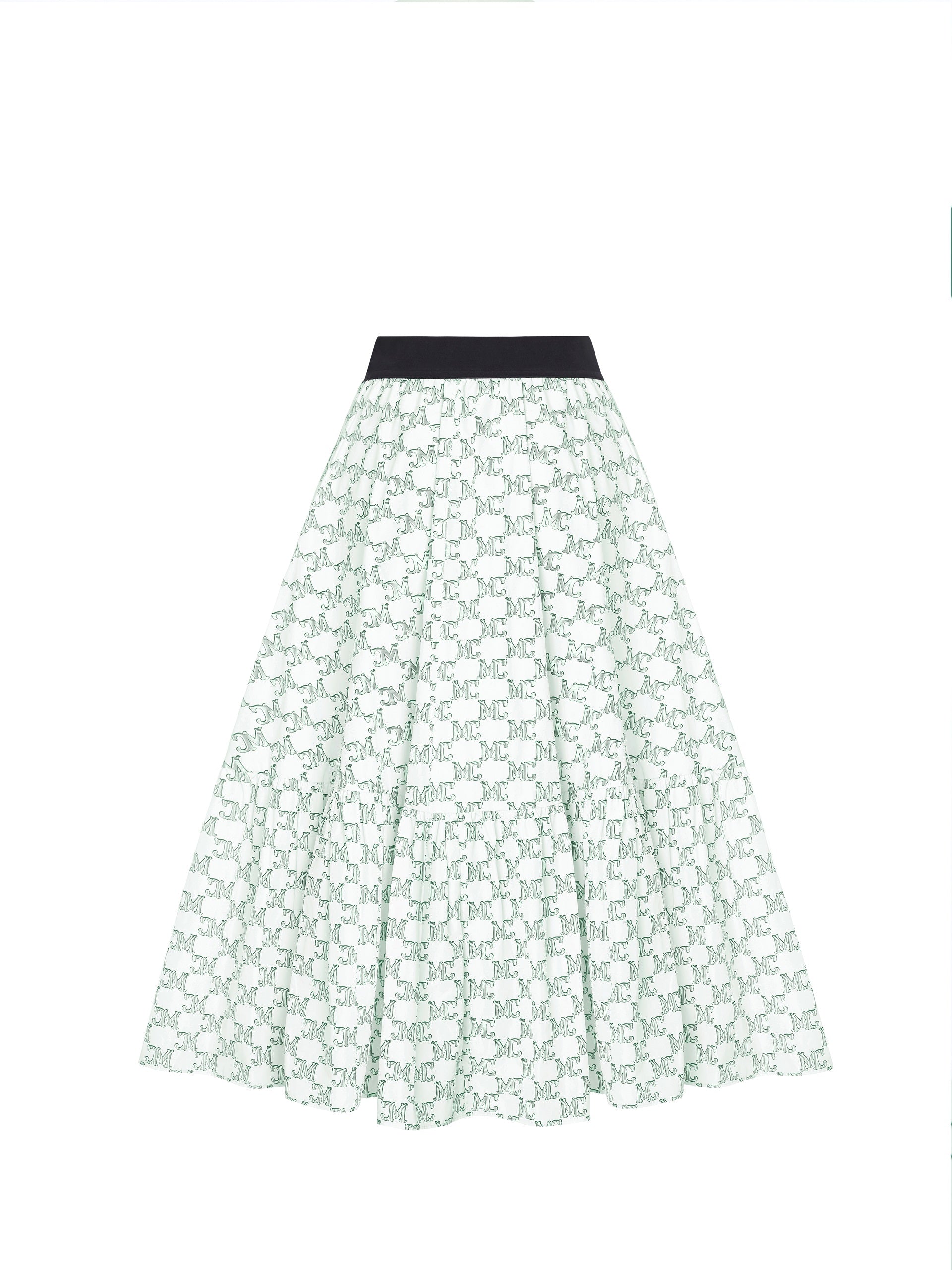 MO&Co. Women's Logo Print Ruffle Midi Skirt White Causal Loose