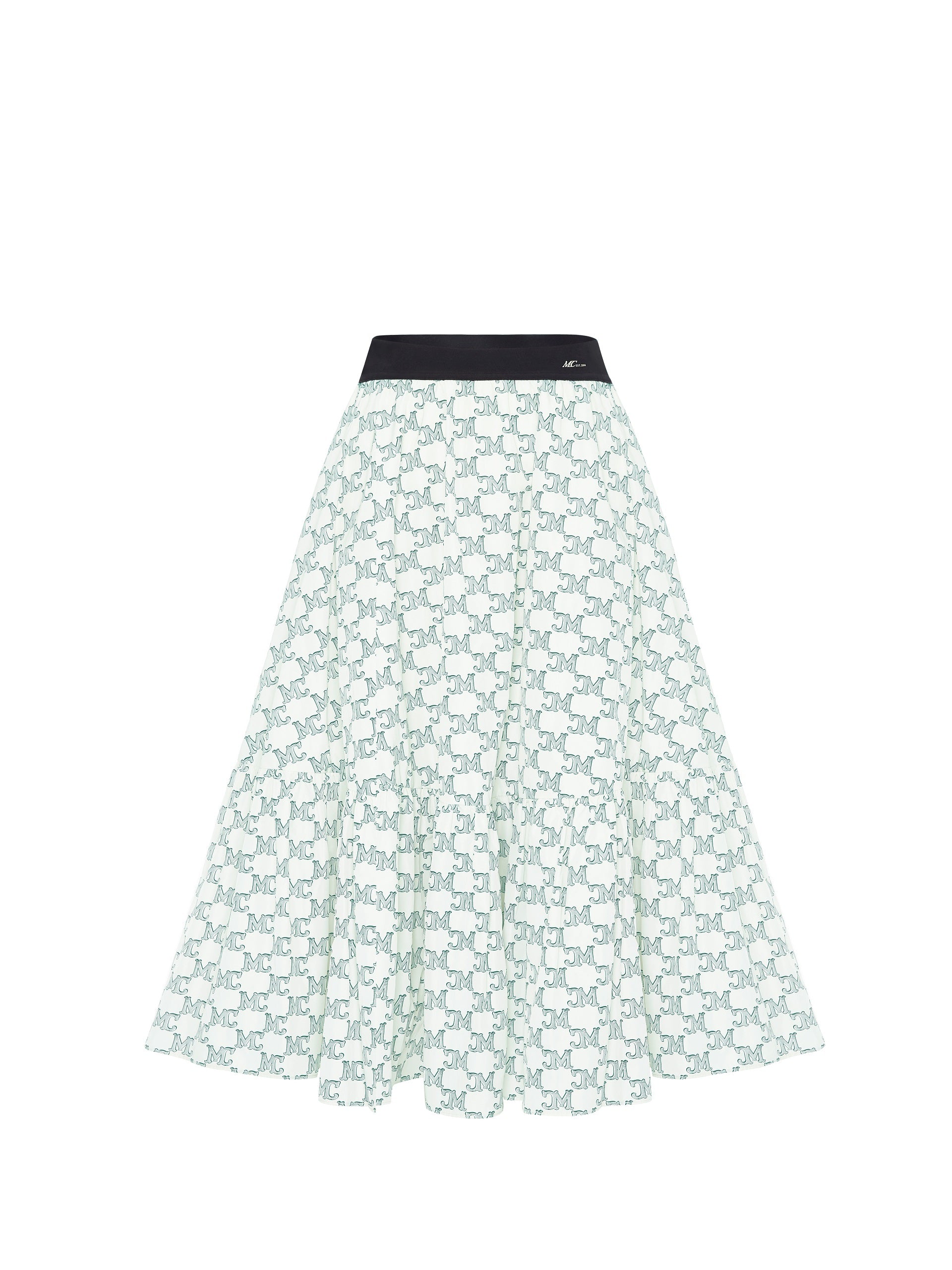 MO&Co. Women's Logo Print Ruffle Midi Skirt White Causal Loose