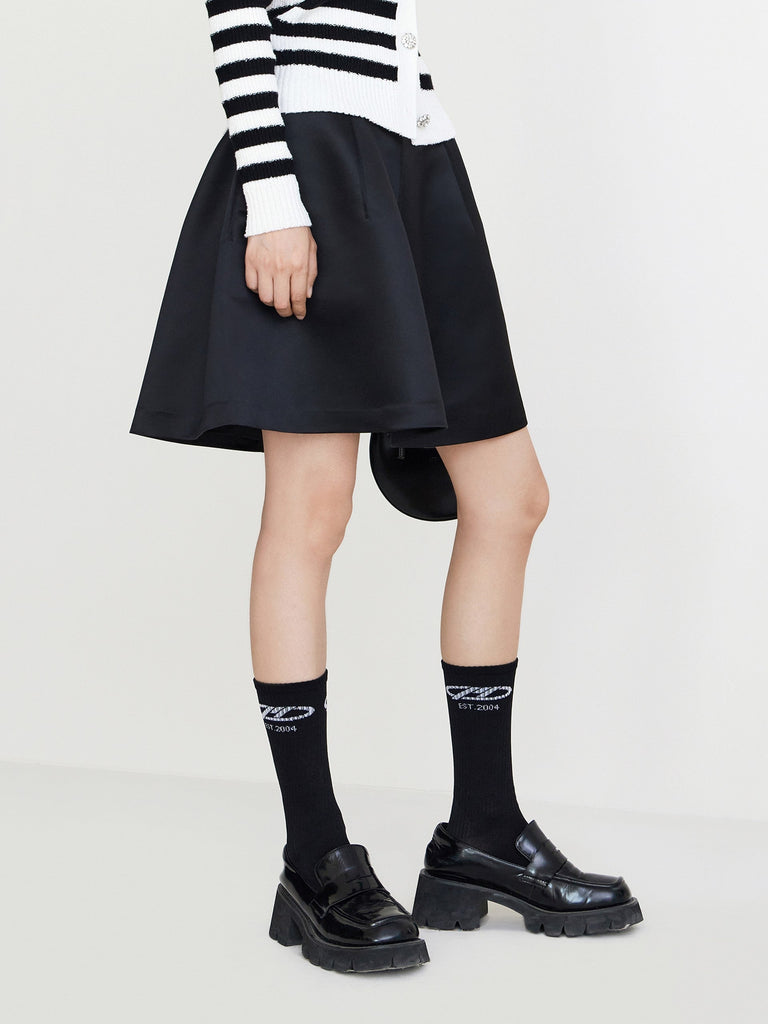 MO&Co. Women's Satin Effect A-line Skirt Loose Chic Black Satin Skirt
