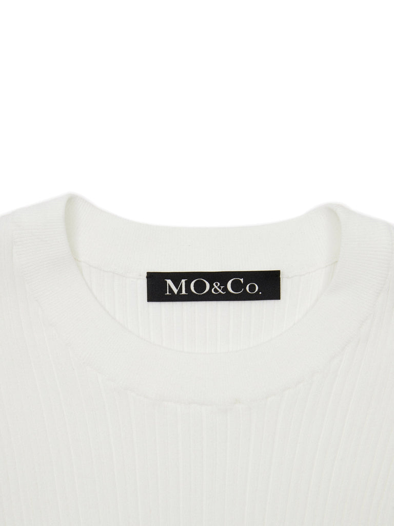 MO&Co. Women's Letter Print Cuffs Detail Knitted Top Causal Fitte Black And White 