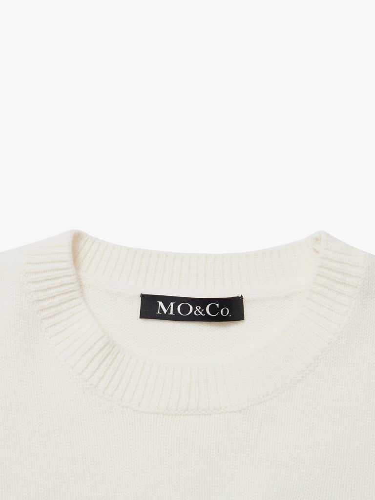 MO&Co. Women's Embroidered Pattern Wool Knit Loose Casual Round Neck Blue