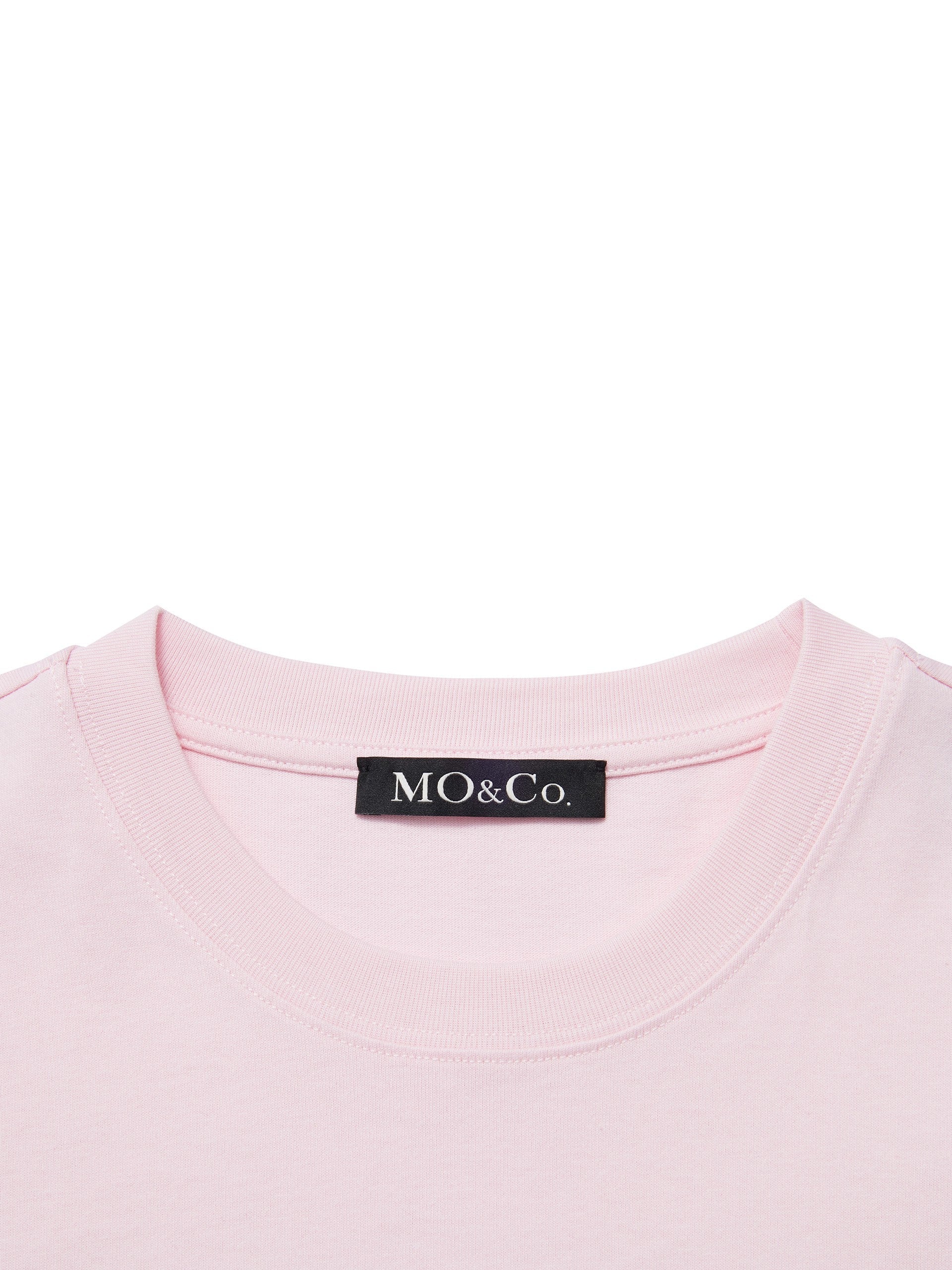 MO&Co. Women's Pattern Print Cotton T-shirt Loose Casual Round Neck White