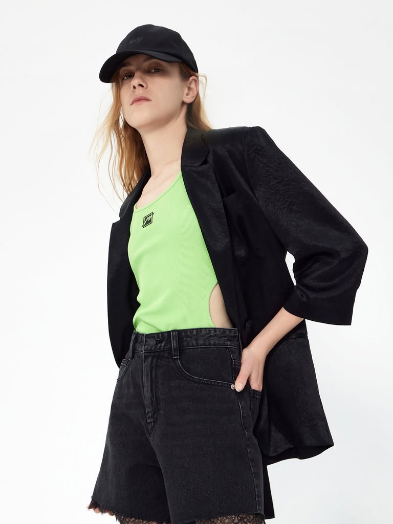 MO&Co. Women's Solid Single Button Blazer Loose Casual Lapel Blazer Coats For Women
