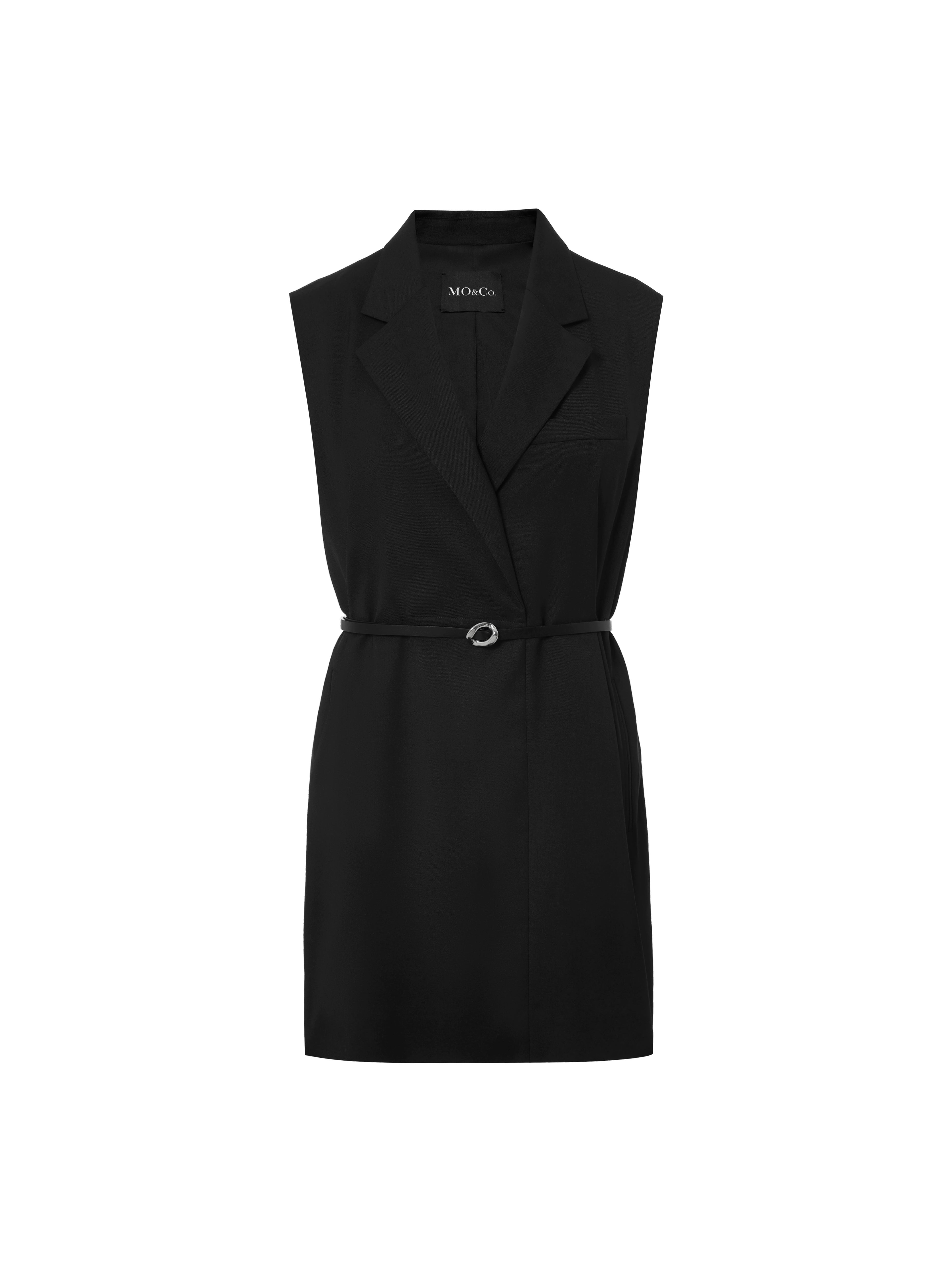 MO&Co. Women's Belt Included Sleeveless Blazer Dress Loose Casual Lapel 