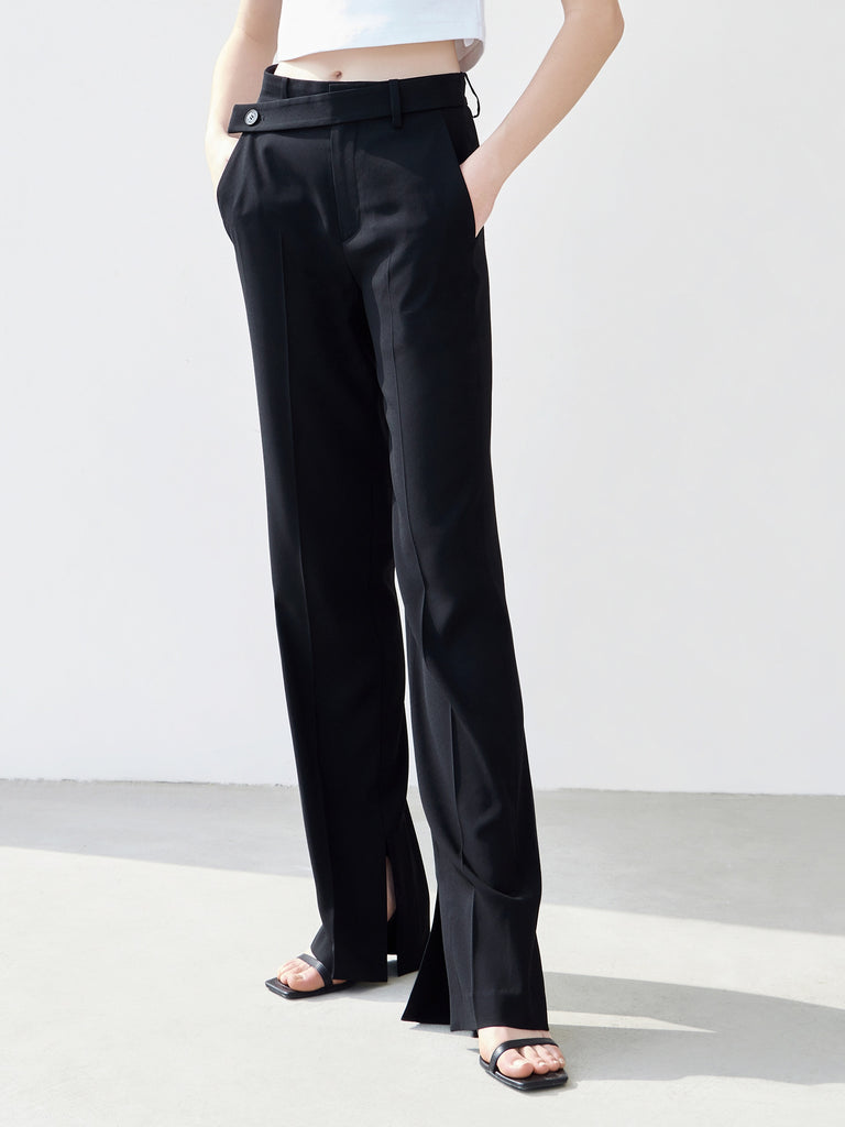 MO&Co. Women's Slide Slits Straight Loose Casual Trouser Pants For Women