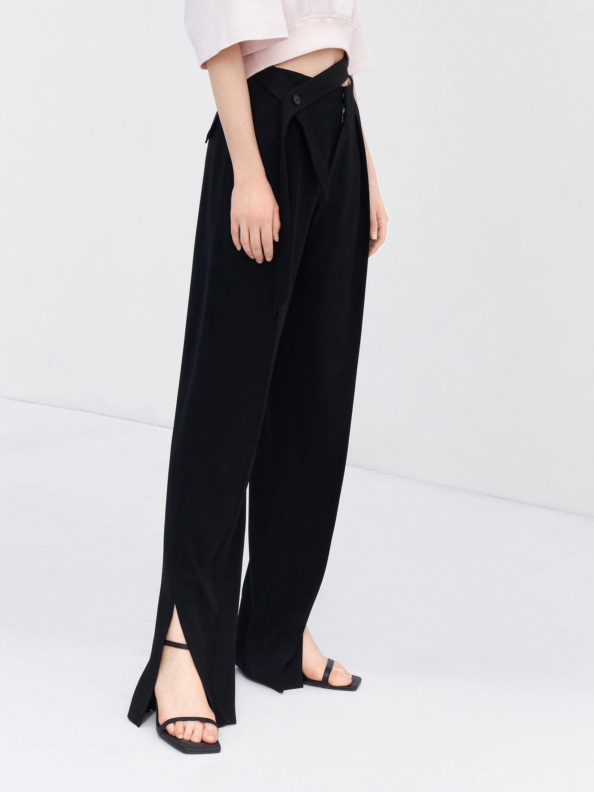 MO&Co. Women's Long Slit Casual Loose Casual Trouser Pants For Ladies