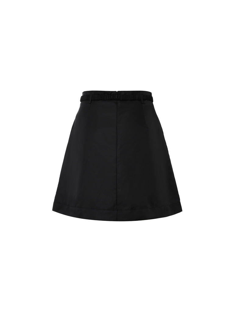 MO&Co. Women's Pleated Front Slit Skirt Loose Casual Pleated Black Shirt