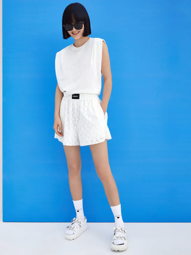 MO&Co. Women's Cutout Pattern Shorts Loose Casual Summer Shorts For Women