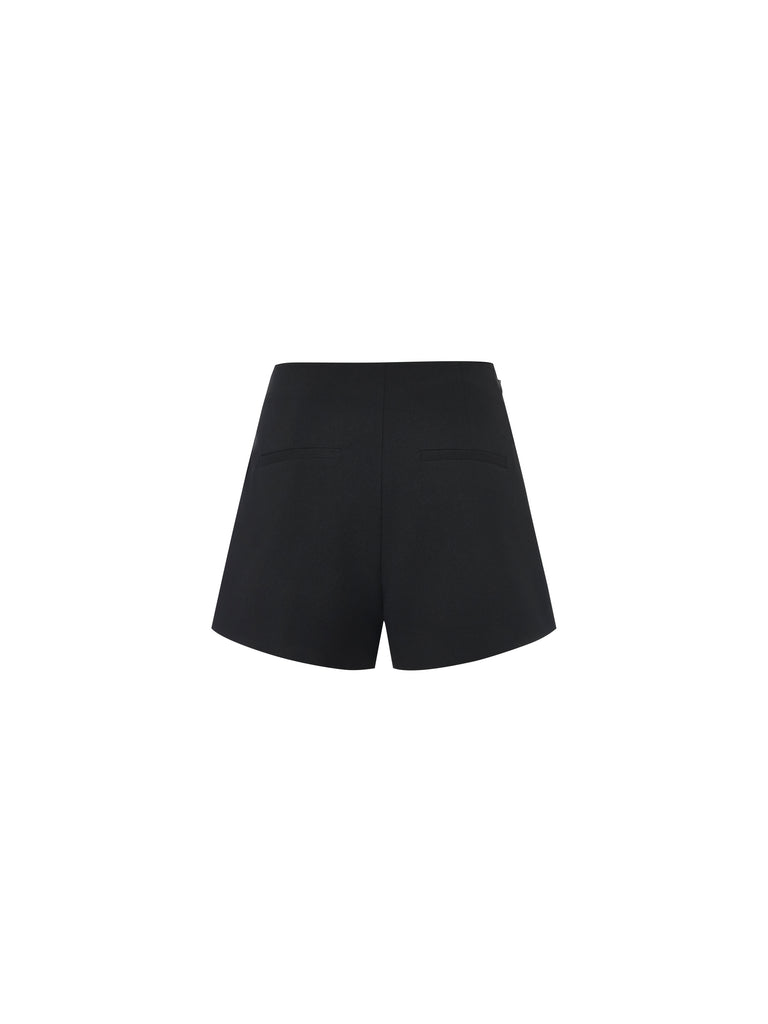MO&Co. Women's High Waist Double Breasted Shorts Loose Casual Black