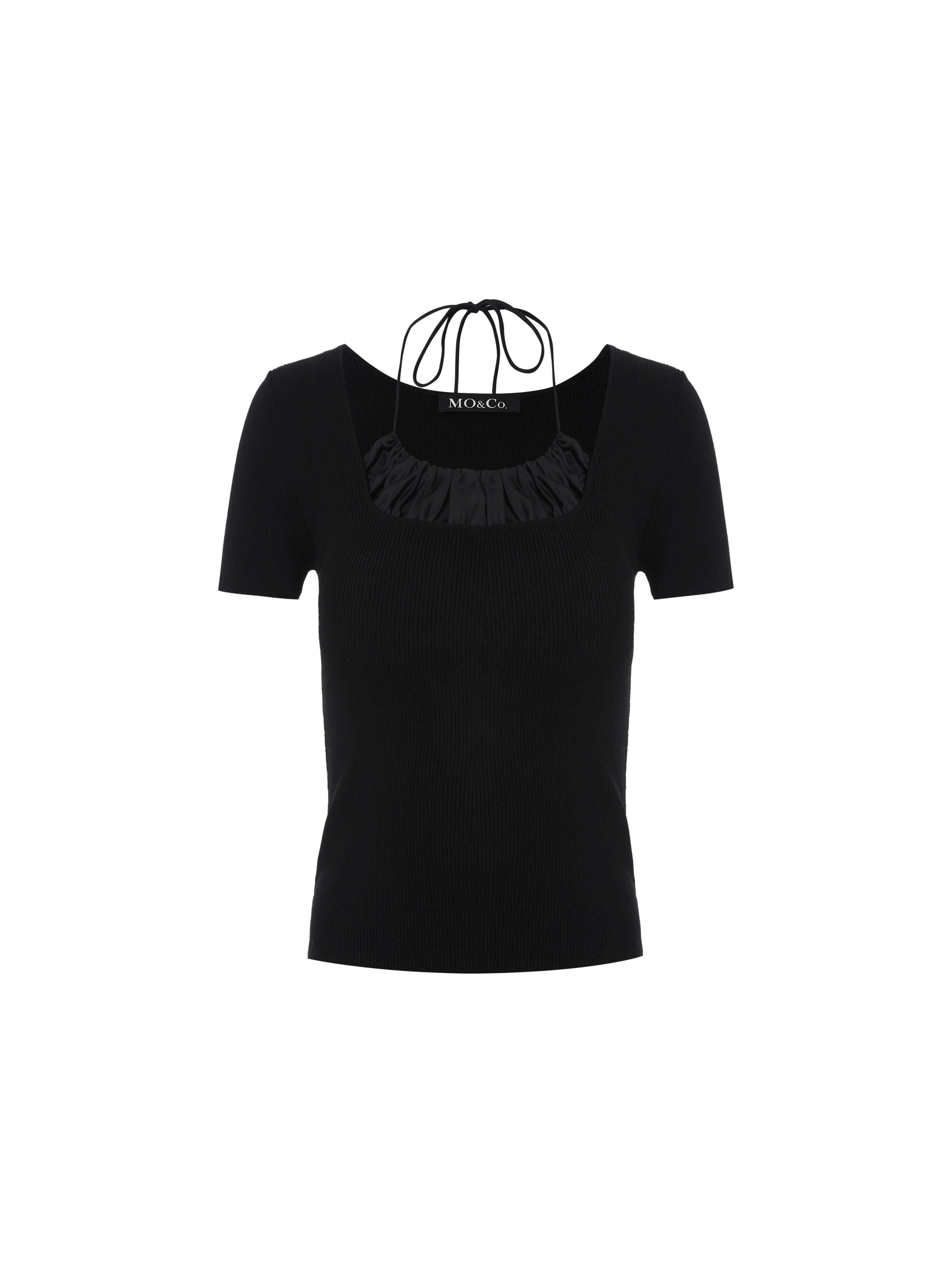 MO&Co. Women's Knit Top in Bodycon Fit Loose Casual Round Neck Black