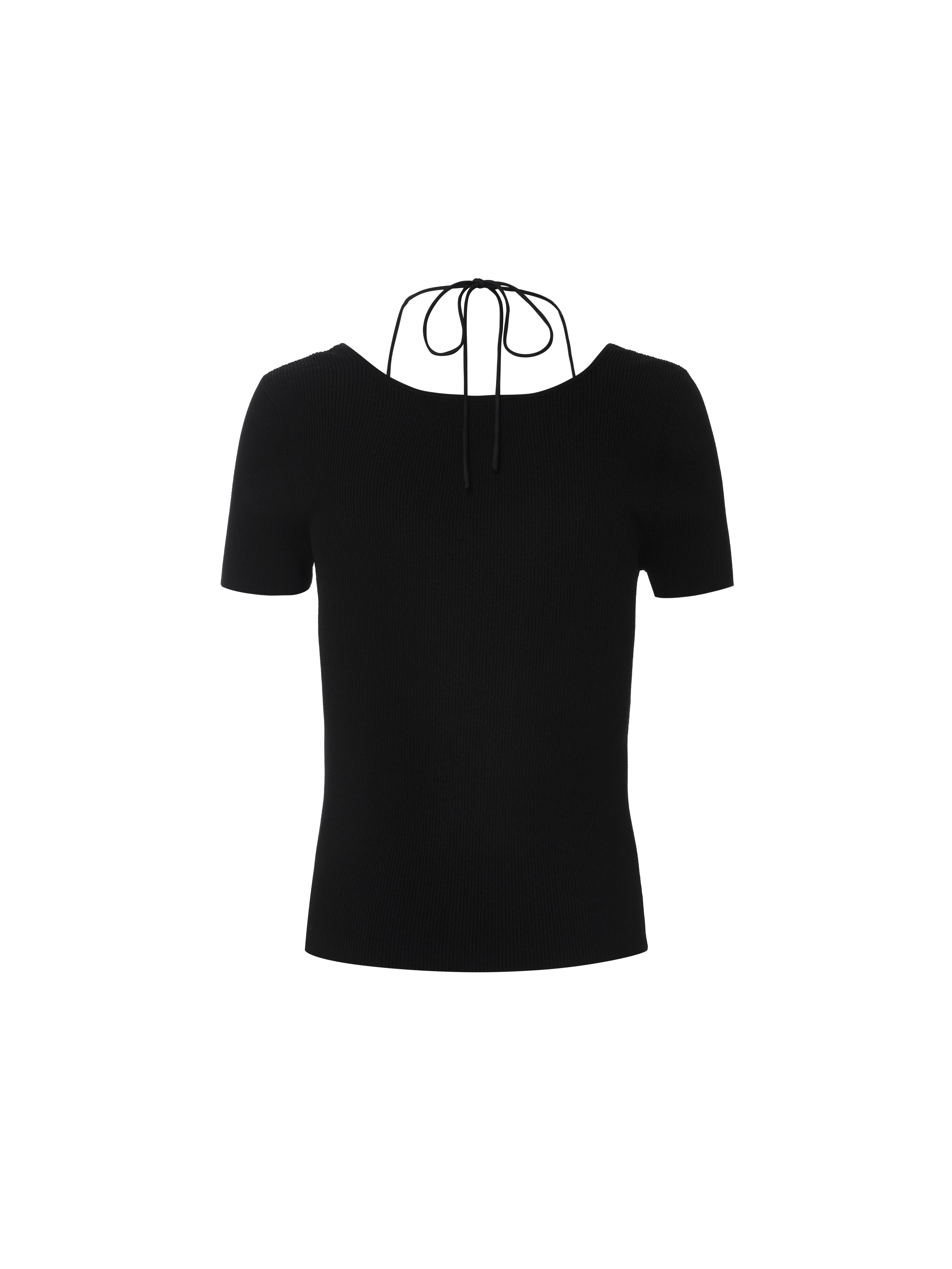 MO&Co. Women's Knit Top in Bodycon Fit Loose Casual Round Neck Black