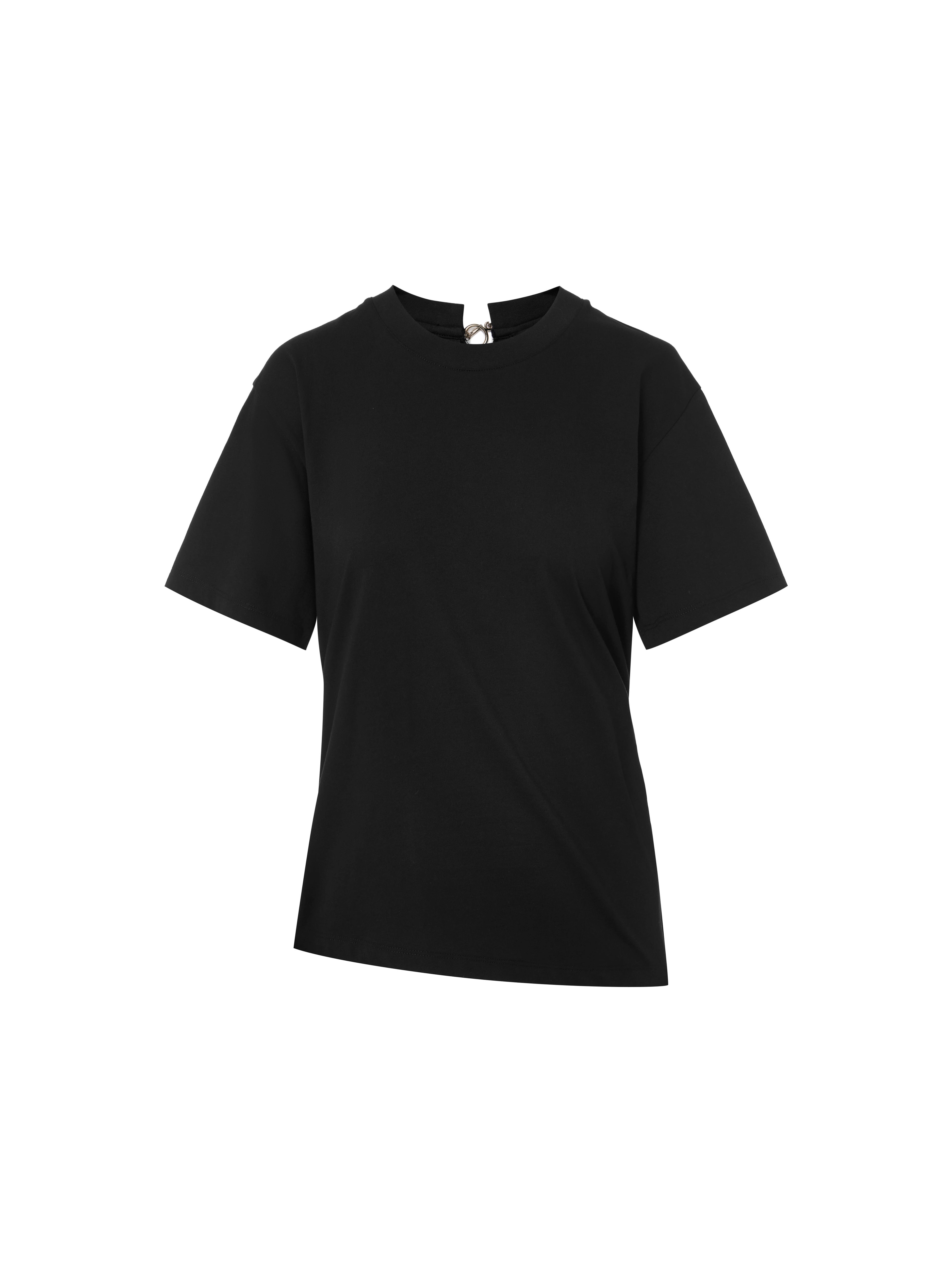 MO&Co. Women's Cotton Cutout Back T-shirt Fitted Classic Round Neck Black