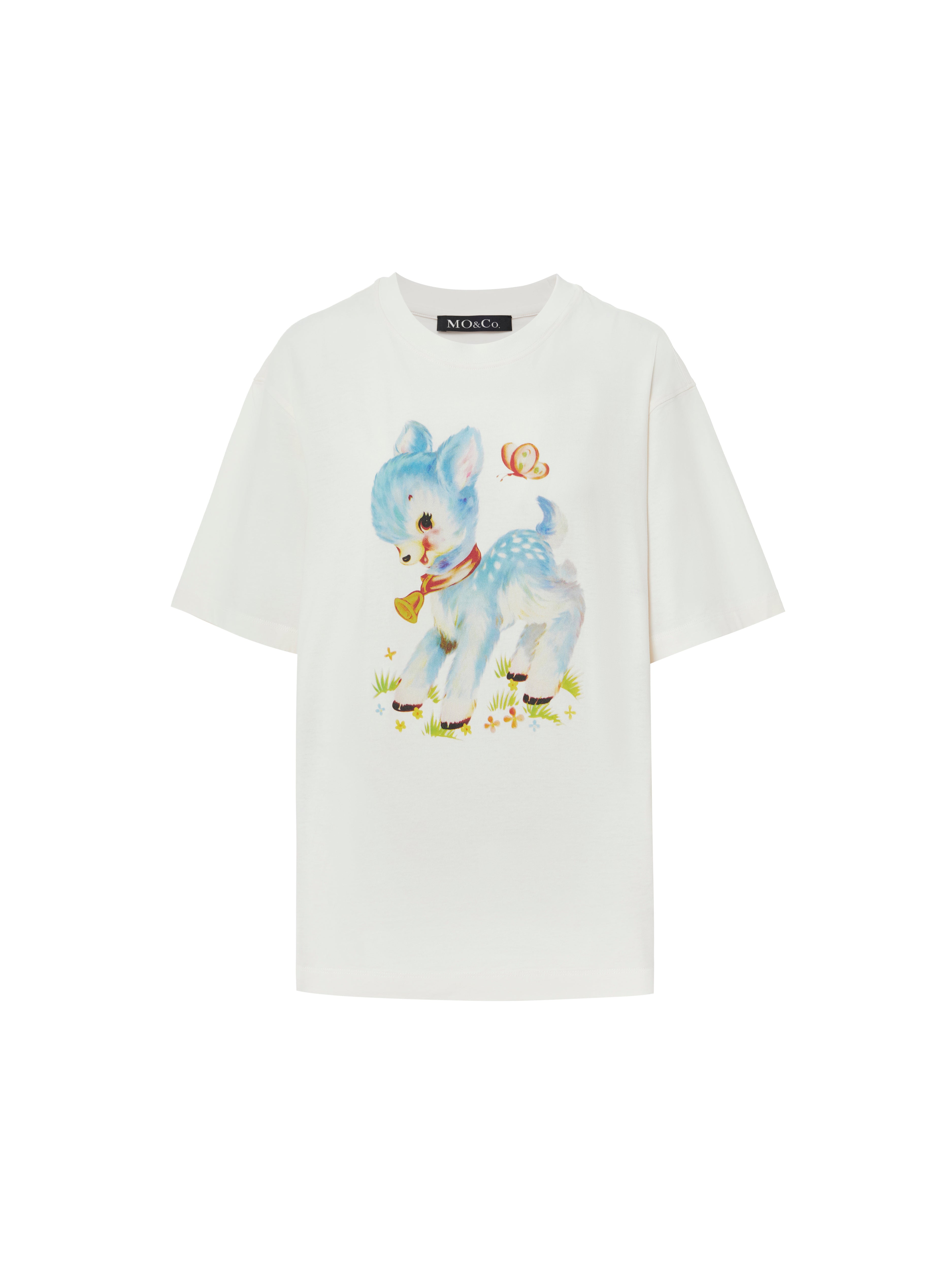 MO&Co. Women's Cartoon Print Cotton T-shirt Loose Casual Round Neck 