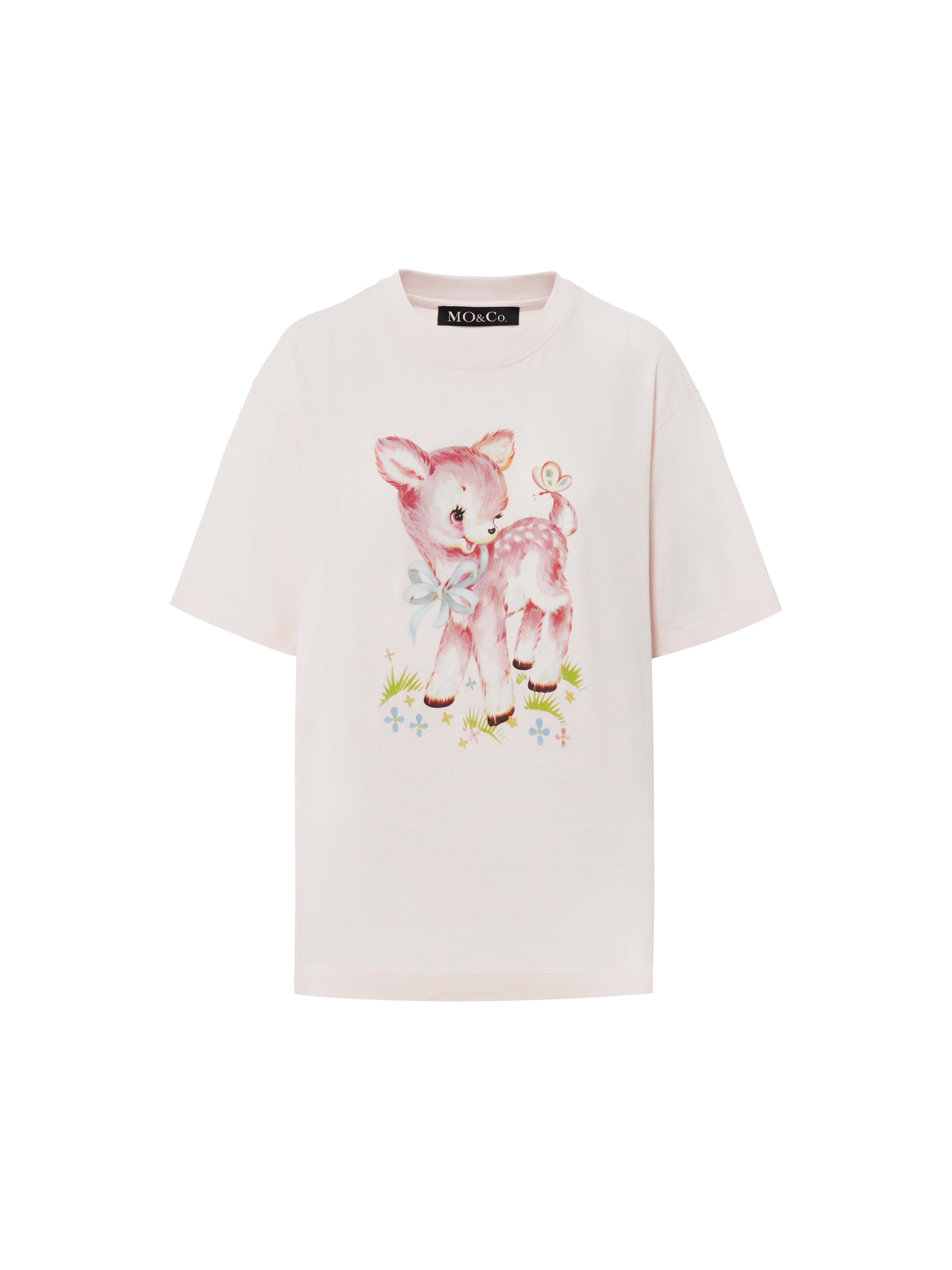 MO&Co. Women's Cartoon Print Cotton T-shirt Loose Casual Round Neck 