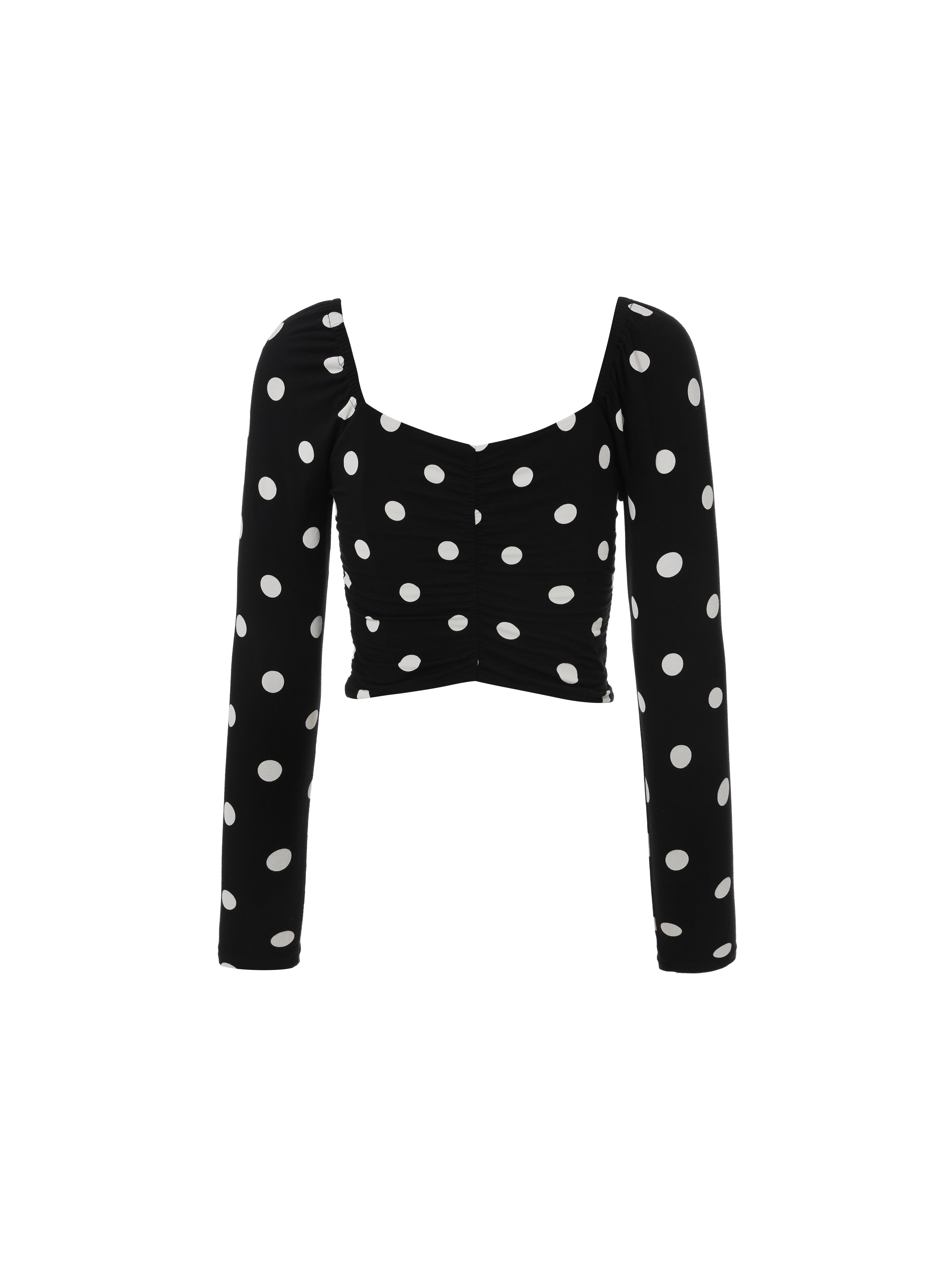 MO&Co. Women's Sweetheart Neck Polka-dot Top Fitted Casual Square Neck Long Sleeve Tops