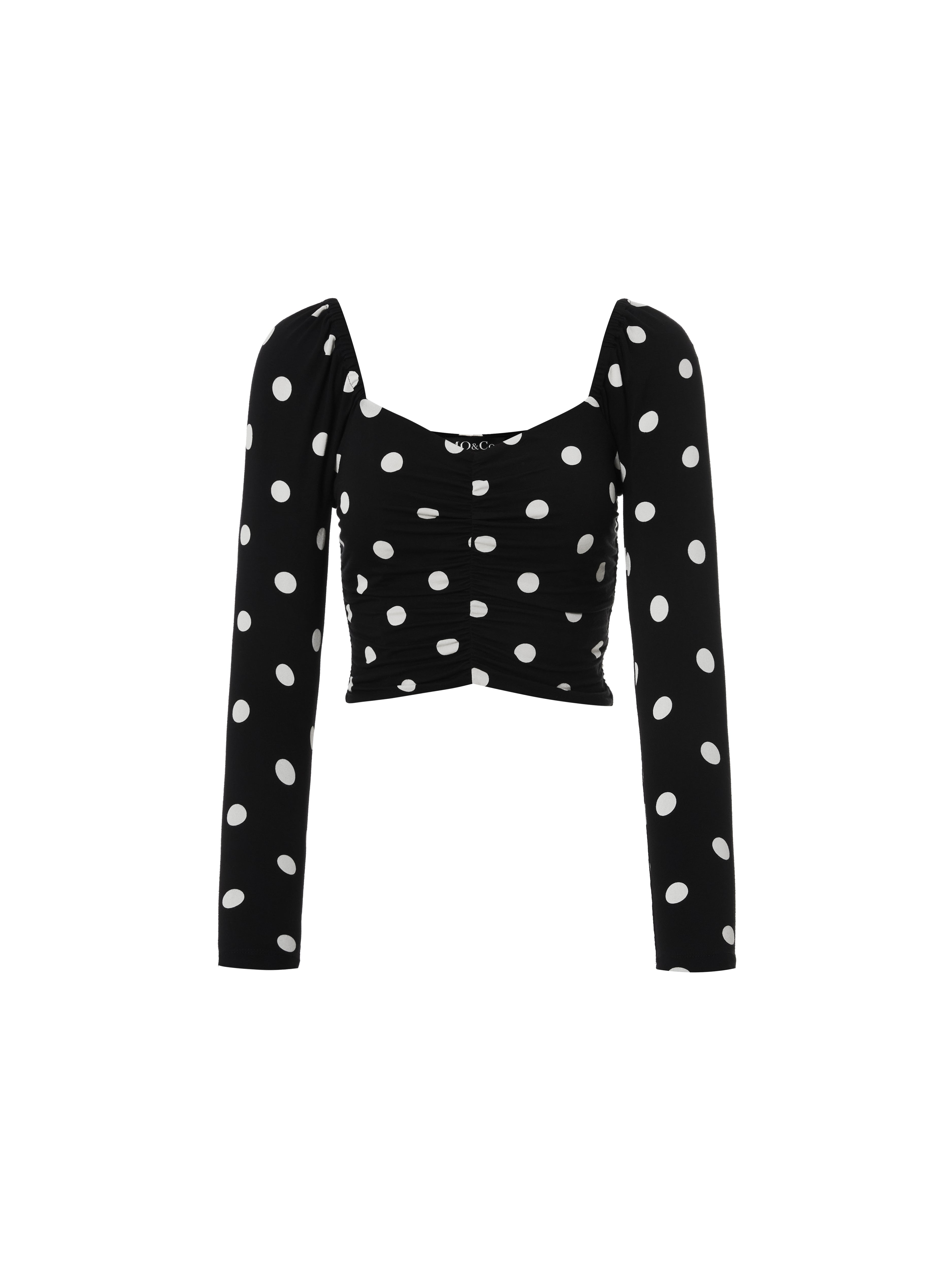 MO&Co. Women's Sweetheart Neck Polka-dot Top Fitted Casual Square Neck Long Sleeve Tops