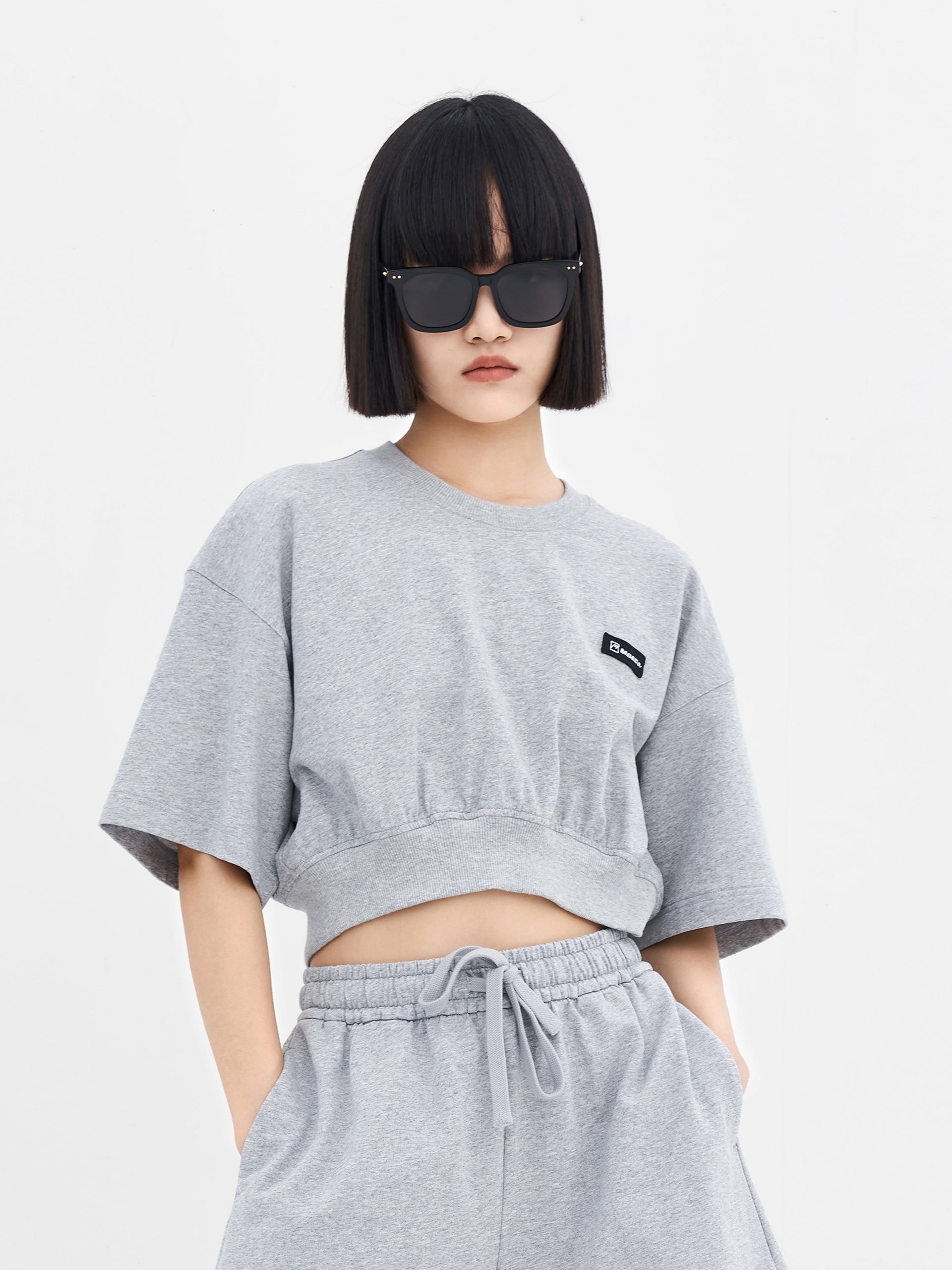 Cotton Round Neck Cropped T-Shirt MO&Co.