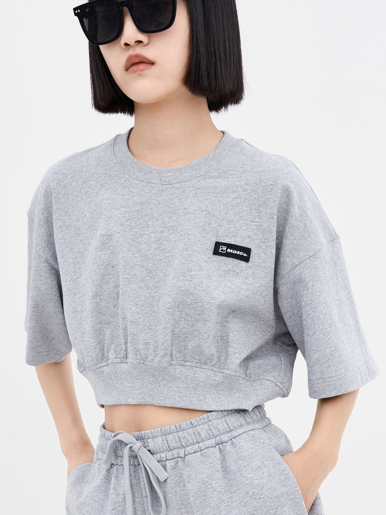 Cotton Round Neck Cropped T-Shirt MO&Co.