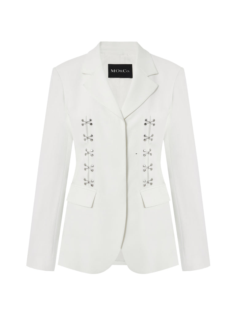 MO&Co. Women's Lapel Structured Blazer Fitted Cool Lapel  Ladies Blazer Coat