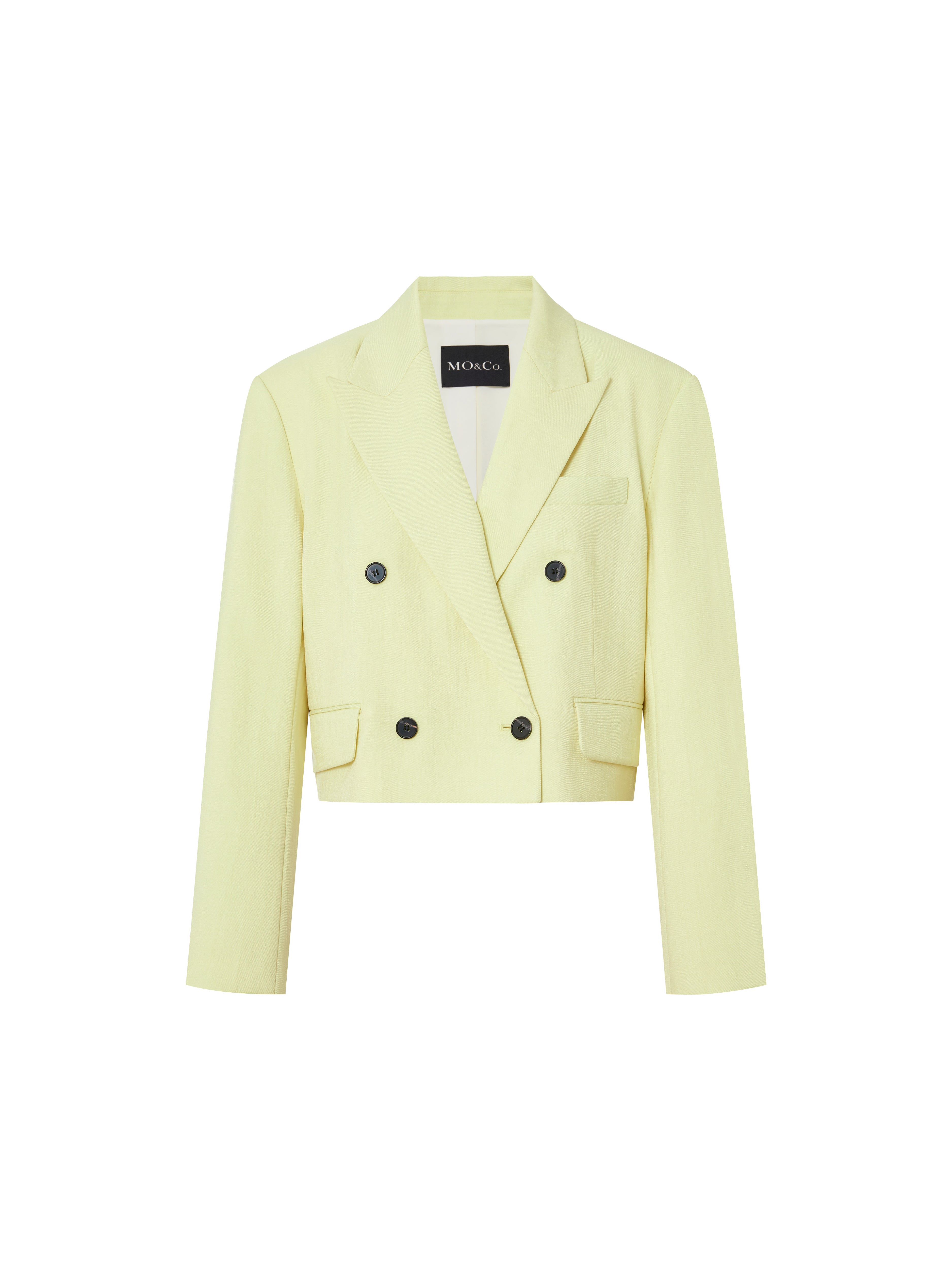 MO&Co. Women Lapel Structured Crop Blazer Straight Classic Blazer Coat Women