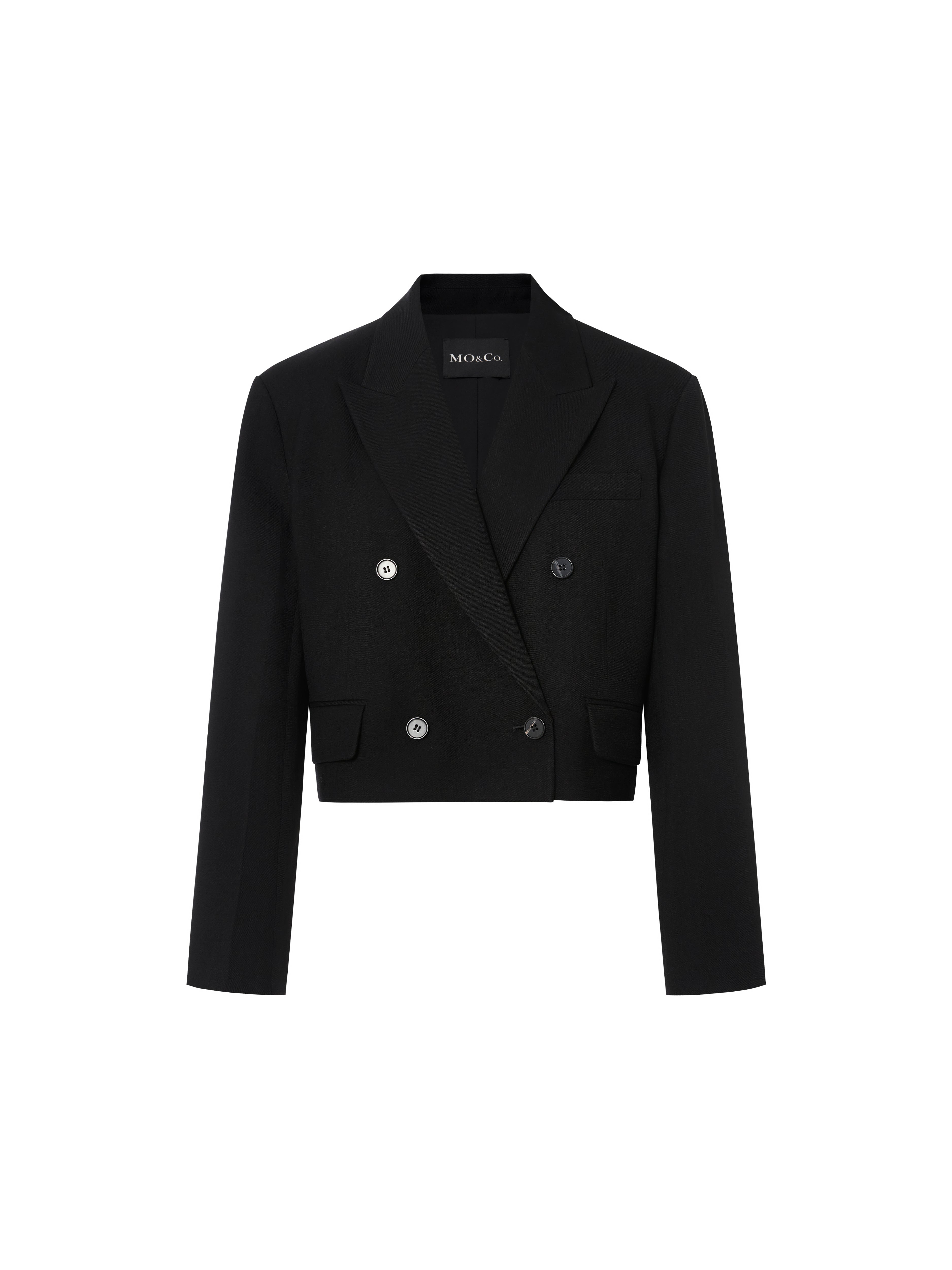 MO&Co. Women Lapel Structured Crop Blazer Straight Classic Blazer Coat Women