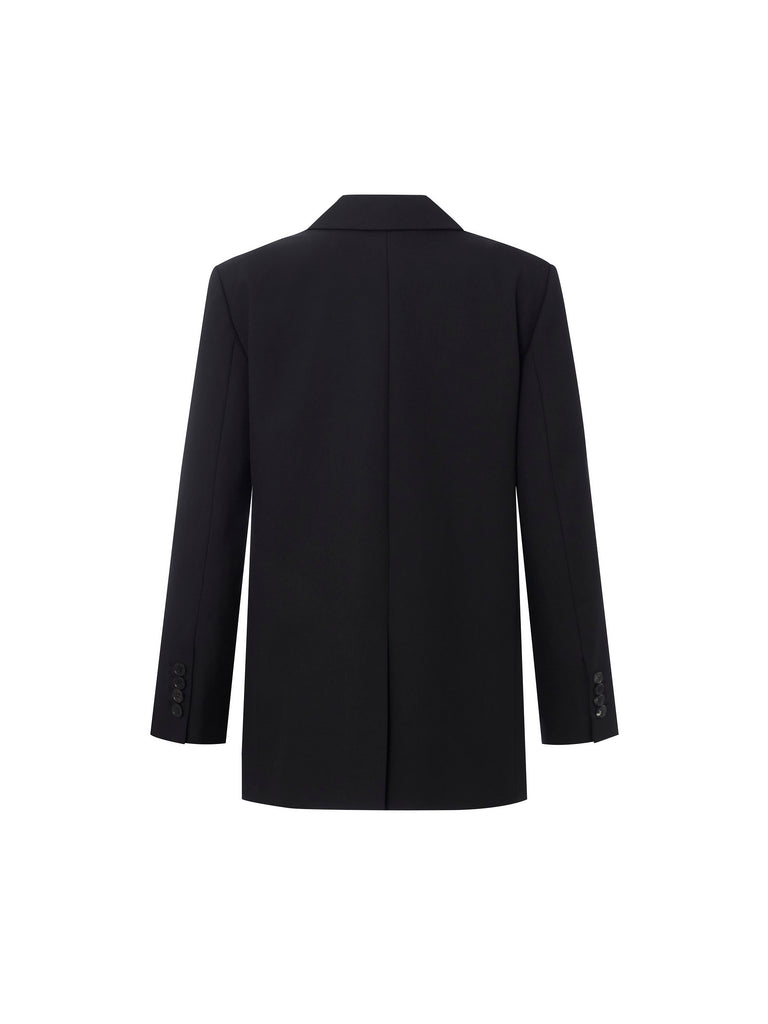 MO&Co. Women's Wool Blend Structured Blazer Loose Classic V Neck  Black Cropped Blazer