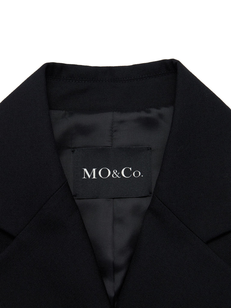MO&Co. Women's Wool Blend Structured Blazer Loose Classic V Neck  Black Cropped Blazer