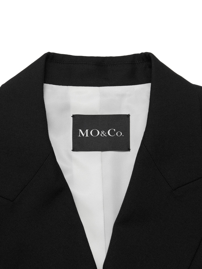 MO&Co. Women's Wool Blend Double Breasted Blazer Loose Chic V Neck Black Cropped Blazer