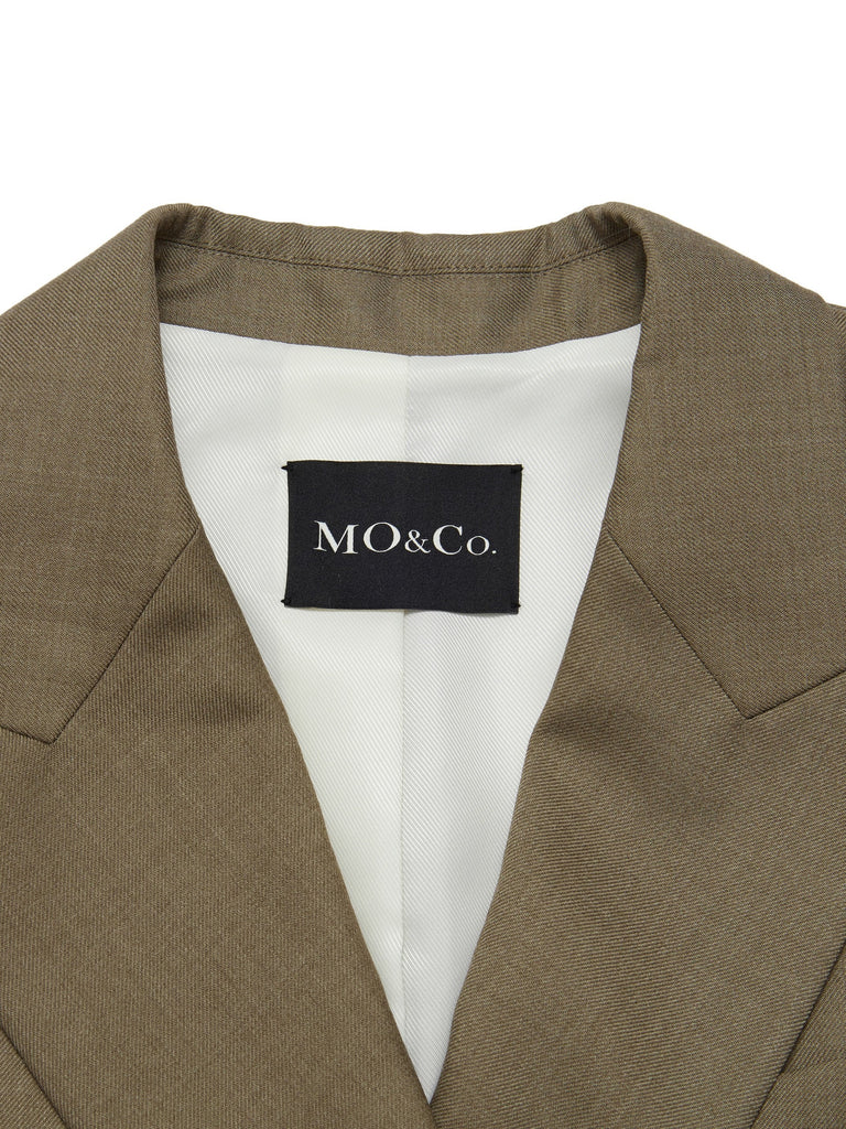 MO&Co. Women's Wool Blend Double Breasted Blazer Loose Chic V Neck Black Cropped Blazer
