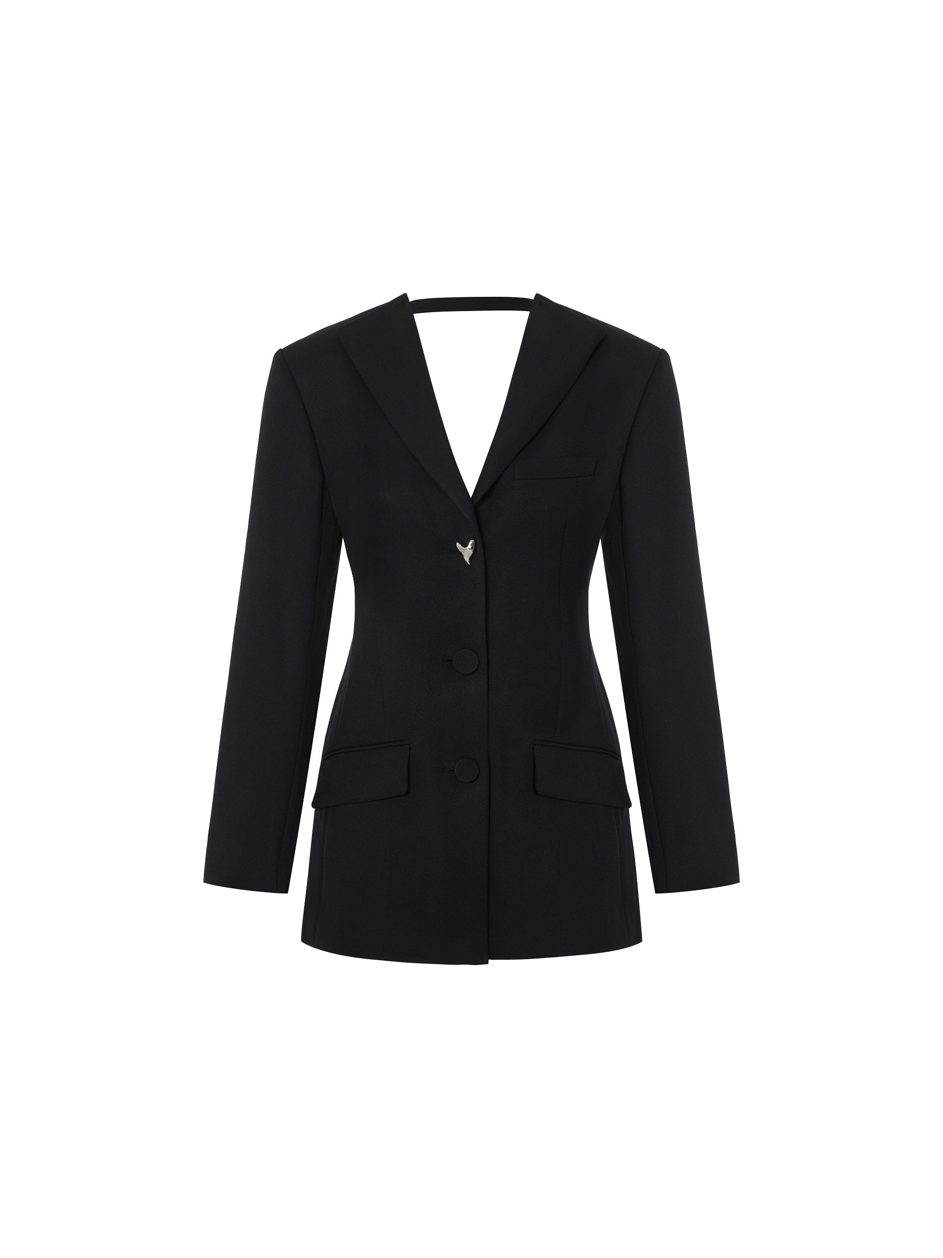 MO&Co. Women's Cutout Back Single Breasted Blazer Fitted Cool V Neck Black Cropped Blazer