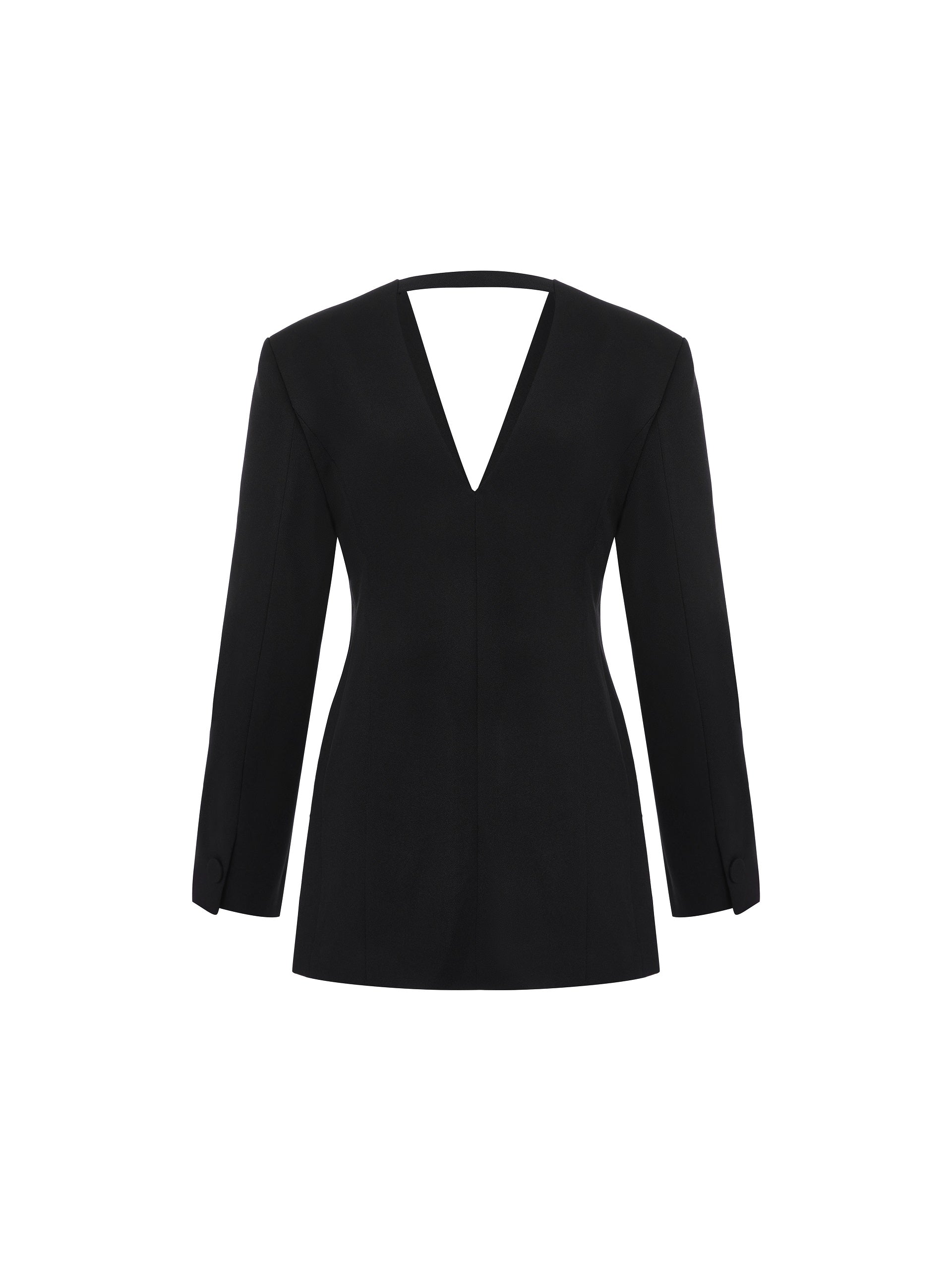 MO&Co. Women's Cutout Back Single Breasted Blazer Fitted Cool V Neck Black Cropped Blazer