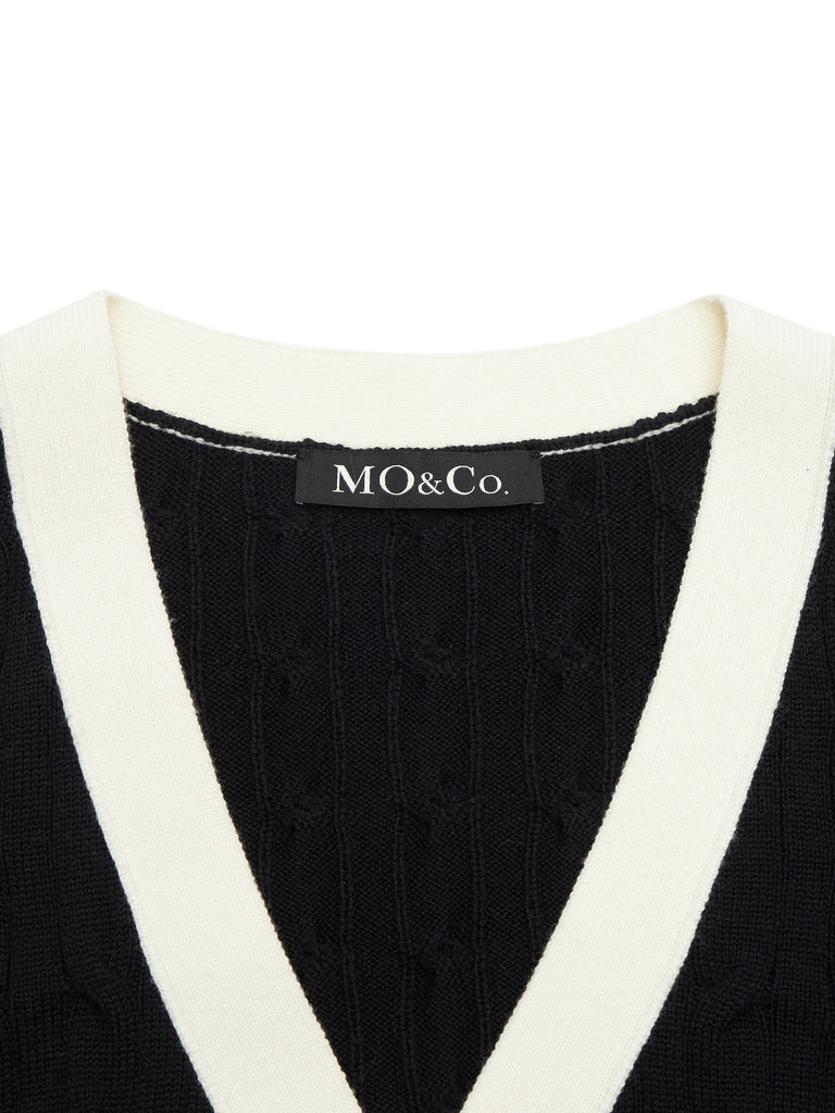 MO&Co.Women's Contrast Metal Button Cardigan Fitted Cozy Fuzzy V Neck  Knitted Cardigan